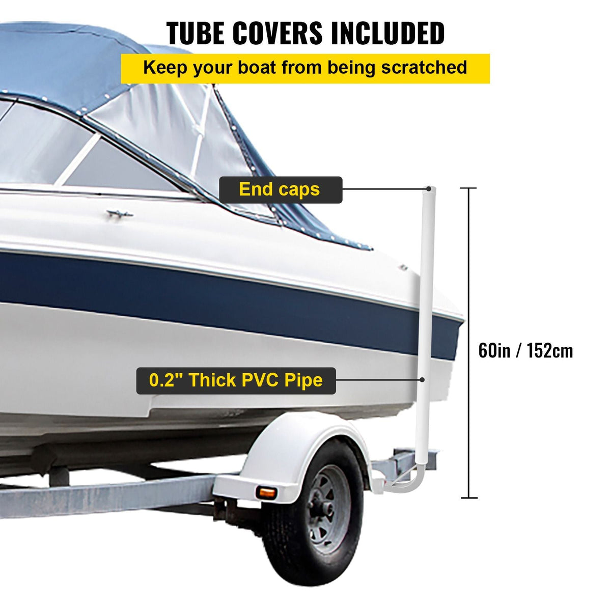 Boat Trailer Guide-on, 60\", 2PCS Steel Trailer Post Guide ons, with White PVC Tube Covers, Complete Mounting Accessories Included, for Ski Boat, Fishing Boat or Sailboat Trailer