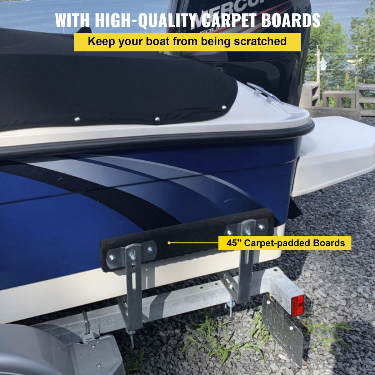 Boat Trailer Guide-ons, 48", 2 PCS Rustproof Steel Trailer Guide ons, Trailer Guides with Carpet-Padded Boards, Mounting Parts Included, for Ski Boat, Fishing Boat or Sailboat Trailer