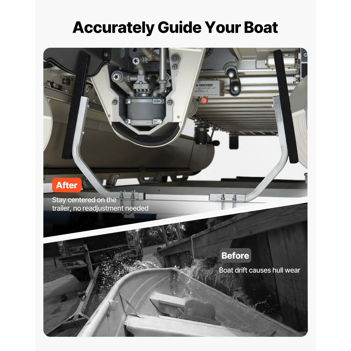 Boat Trailer Guides, 1.2 in Adjustable Width Trailers Guide, 2PCS High-Hardness Steel Trailer Guide-Ons with Thick Support Pads, Fits L-Beam, Box or C-Channel Bunk-Style Pontoon Trailers