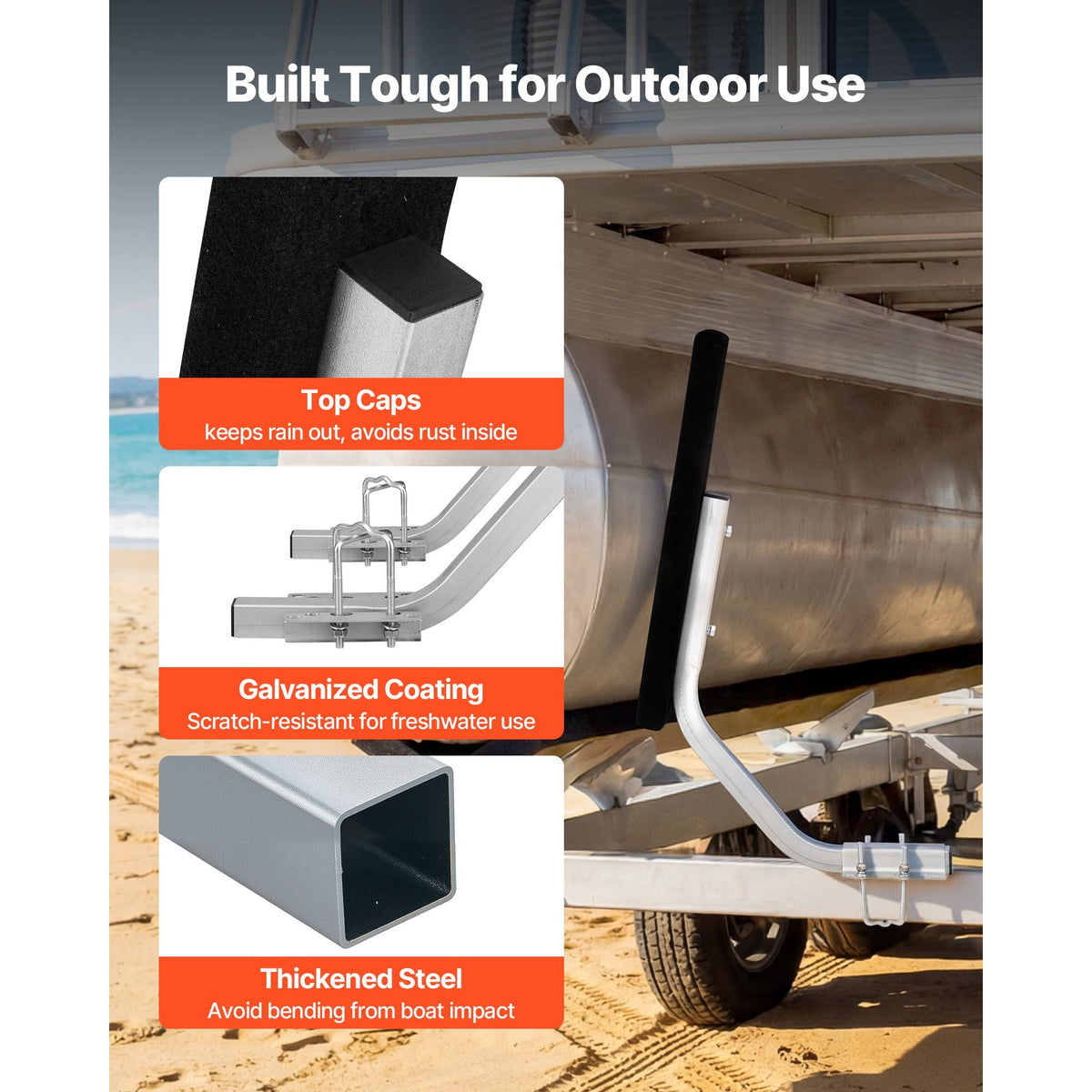 Boat Trailer Guides, 1.2 in Adjustable Width Trailers Guide, 2PCS High-Hardness Steel Trailer Guide-Ons with Thick Support Pads, Fits L-Beam, Box or C-Channel Bunk-Style Pontoon Trailers