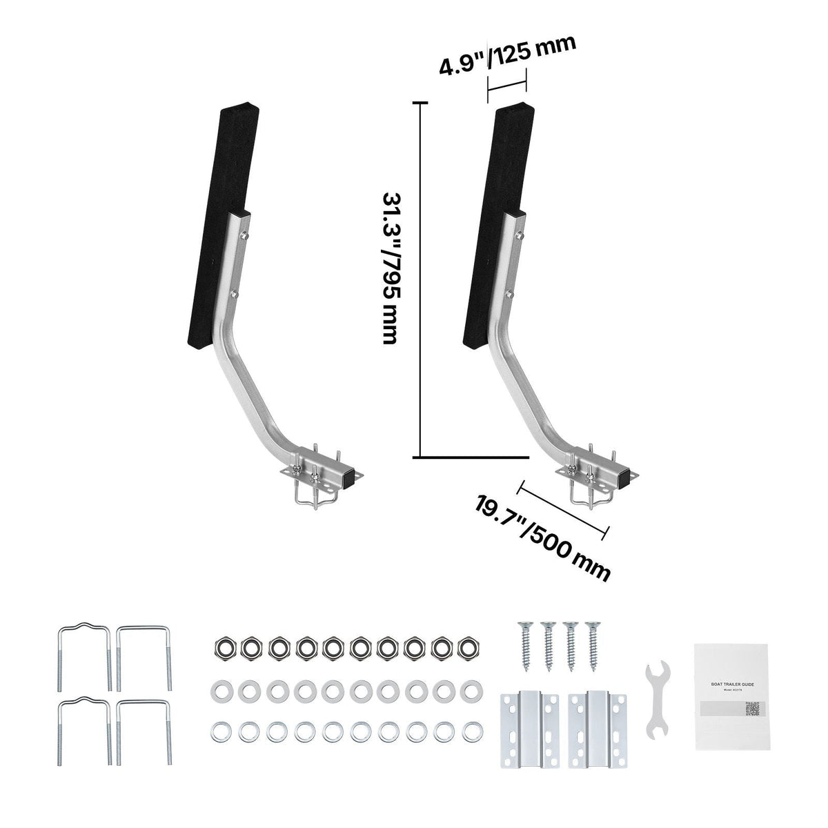 Boat Trailer Guides, 1.2 in Adjustable Width Trailers Guide, 2PCS High-Hardness Steel Trailer Guide-Ons with Thick Support Pads, Fits L-Beam, Box or C-Channel Bunk-Style Pontoon Trailers