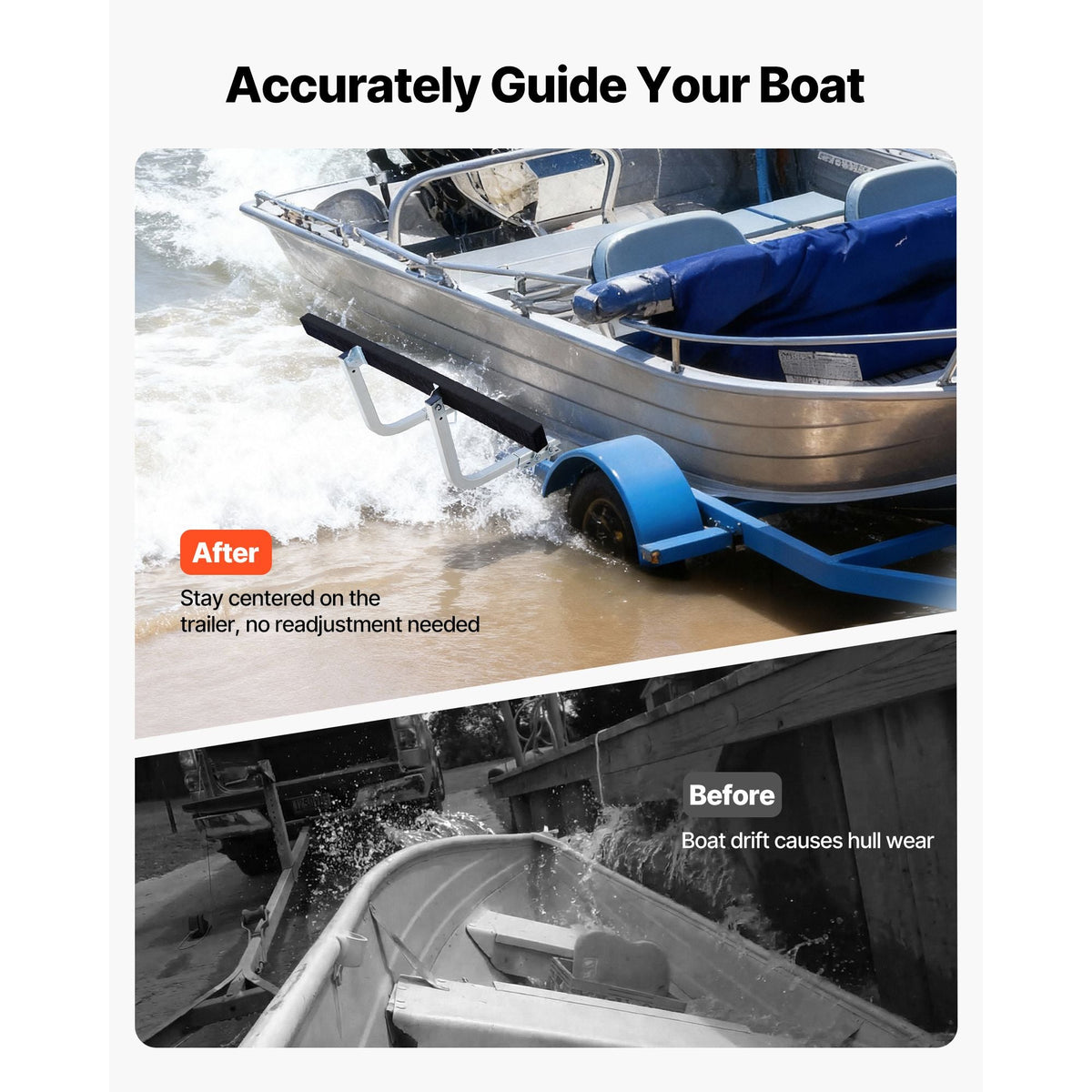 Boat Trailer Guides, 16.7 in/18.7 in Height Adjustable Trailers Guide, 2PCS Thickened Steel Trailer Guide-Ons with Thick Support Pads, Fits L-Beam, Box or C-Channel Bunk-Style Pontoon Trailers