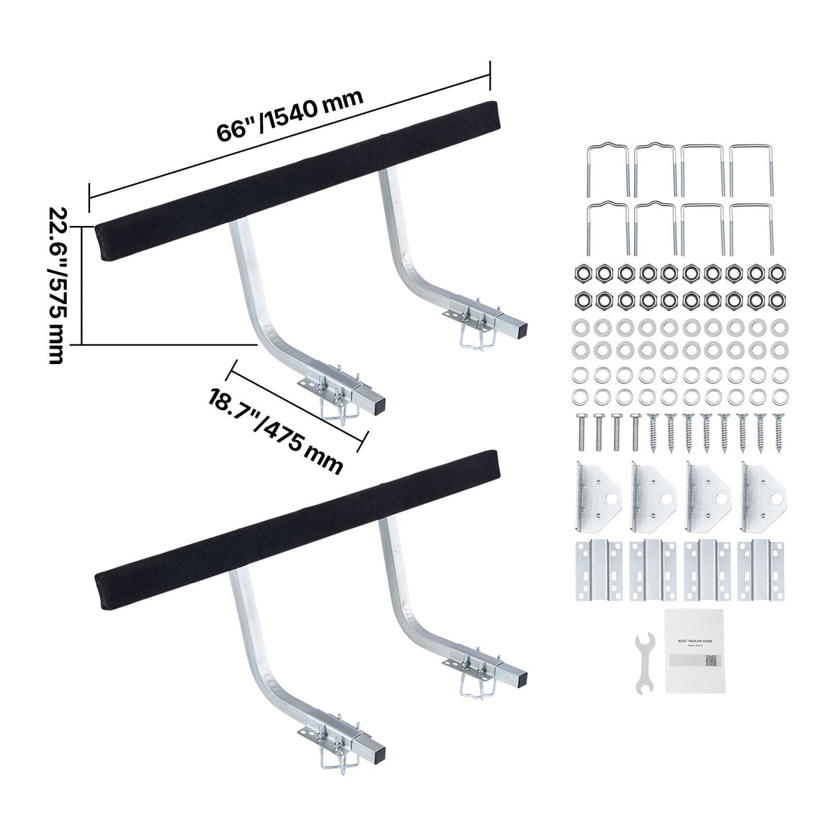 Boat Trailer Guides, 16.7 in/18.7 in Height Adjustable Trailers Guide, 2PCS Thickened Steel Trailer Guide-Ons with Thick Support Pads, Fits L-Beam, Box or C-Channel Bunk-Style Pontoon Trailers