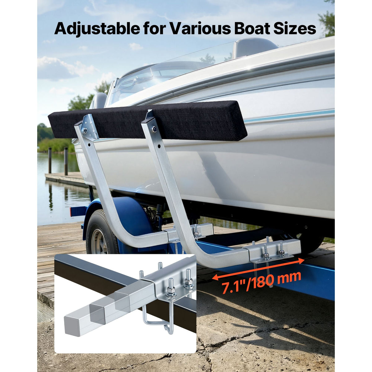 Boat Trailer Guides, 16.7 in/18.7 in Height Adjustable Trailers Guide, 2PCS Thickened Steel Trailer Guide-Ons with Thick Support Pads, Fits L-Beam, Box or C-Channel Bunk-Style Pontoon Trailers