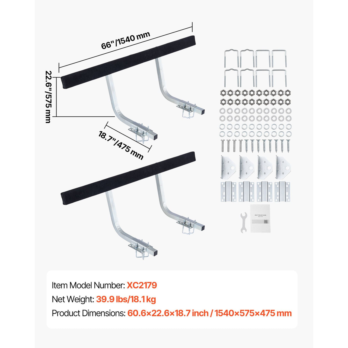 Boat Trailer Guides, 16.7 in/18.7 in Height Adjustable Trailers Guide, 2PCS Thickened Steel Trailer Guide-Ons with Thick Support Pads, Fits L-Beam, Box or C-Channel Bunk-Style Pontoon Trailers