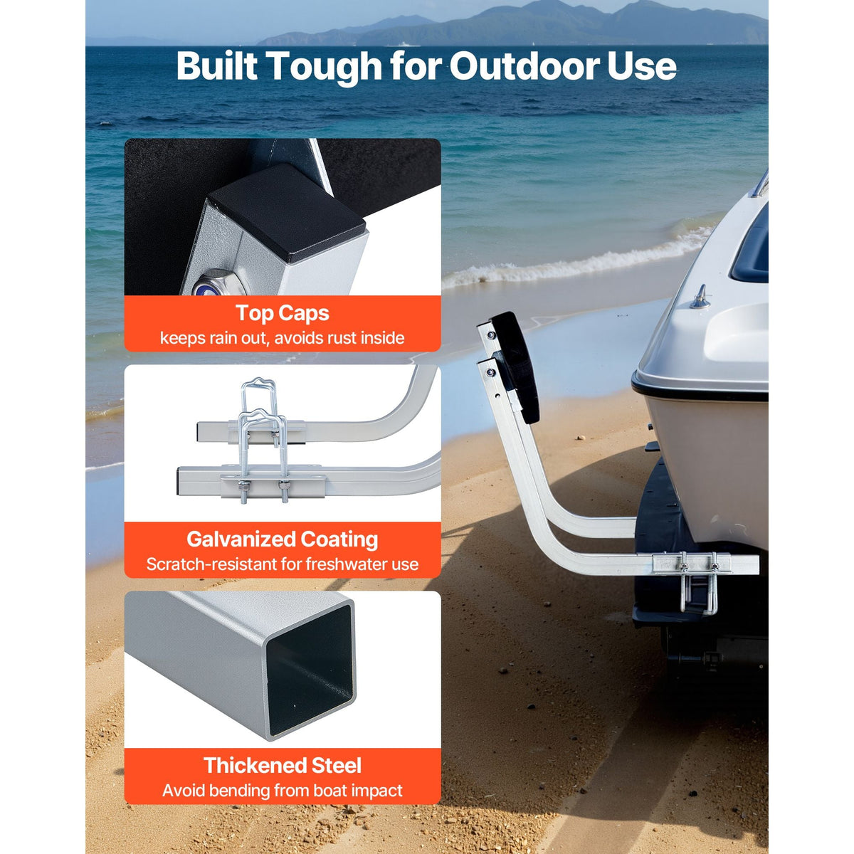 Boat Trailer Guides, 16.7 in/18.7 in Height Adjustable Trailers Guide, 2PCS Thickened Steel Trailer Guide-Ons with Thick Support Pads, Fits L-Beam, Box or C-Channel Bunk-Style Pontoon Trailers