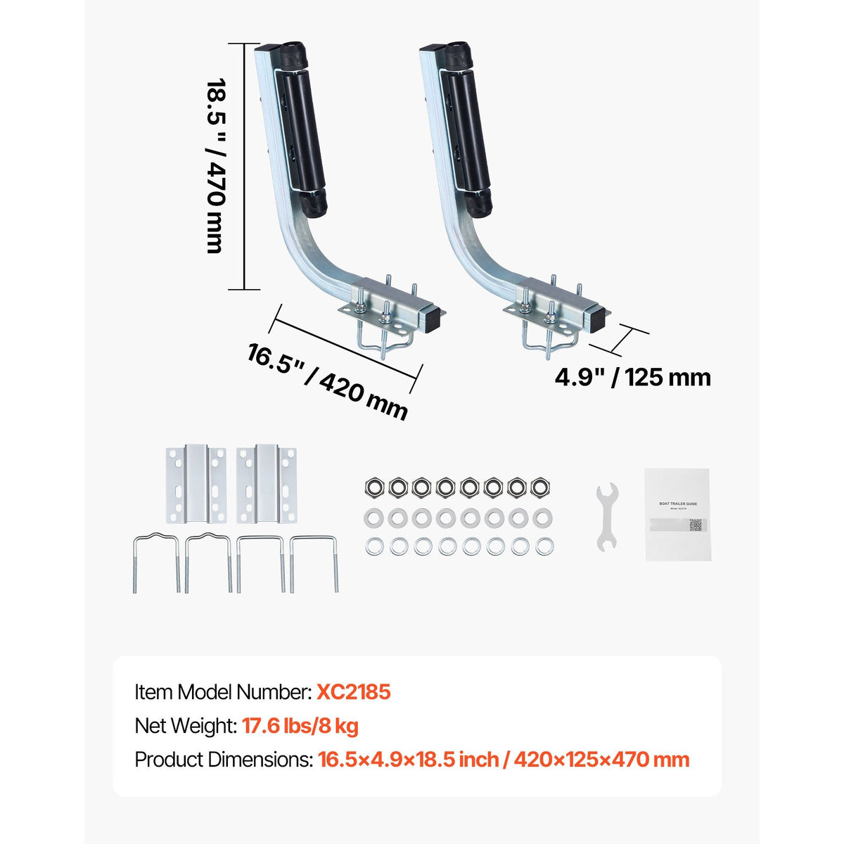 Boat Trailer Guides, 18.5 in/20.5 in Height Adjustable Trailers Guide, 2PCS Thickened High-Duty Steel Trailer Guide-Ons with Smooth Roller Guidance, for V-Hull Boats, Small to Mid-Size Boats