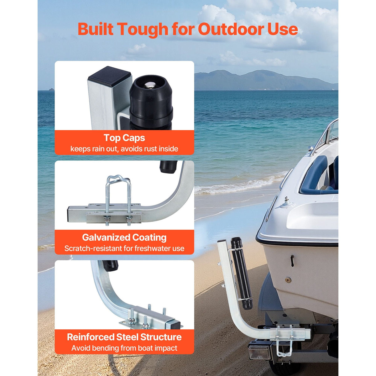 Boat Trailer Guides, 18.5 in/20.5 in Height Adjustable Trailers Guide, 2PCS Thickened High-Duty Steel Trailer Guide-Ons with Smooth Roller Guidance, for V-Hull Boats, Small to Mid-Size Boats