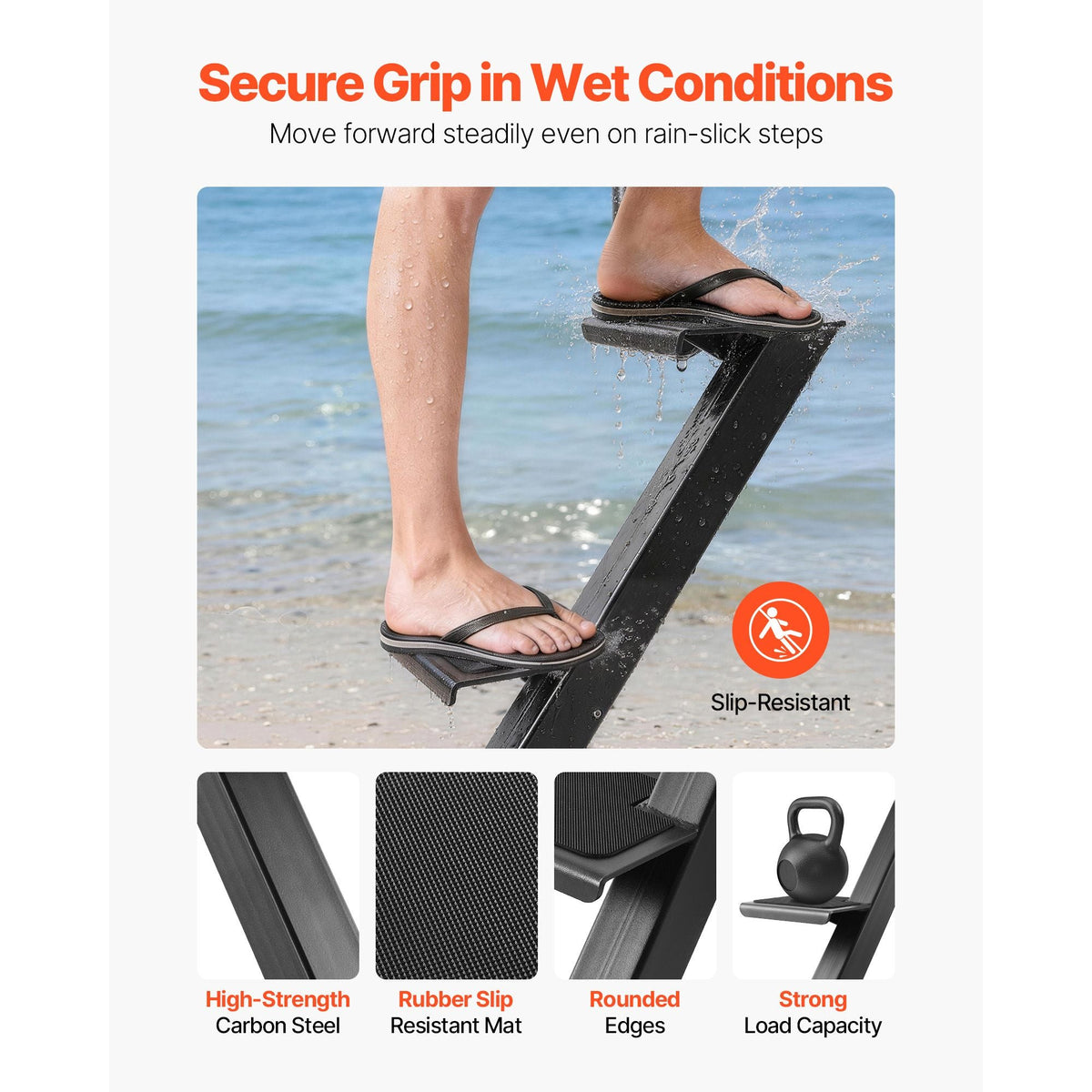 Boat Trailer Steps, 2-Step, Heavy-Duty Boat Trailer Steps with Handle, Non-Slip Surface, 3 Mounting Angle Options, Carbon Steel Ladder Suitable for 3" x 3"/3" x 5"/4" x 4" Frame, Bottom Mounting