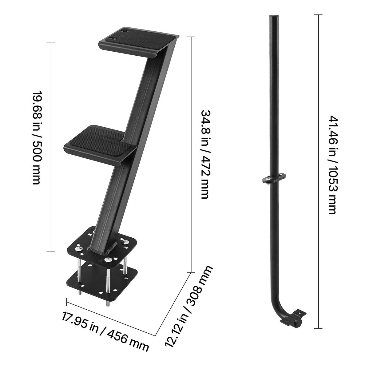 Boat Trailer Steps, 2-Step, Heavy-Duty Boat Trailer Steps with Handle, Non-Slip Surface, 3 Mounting Angle Options, Carbon Steel Ladder Suitable for 3" x 3"/3" x 5"/4" x 4" Frame, Bottom Mounting