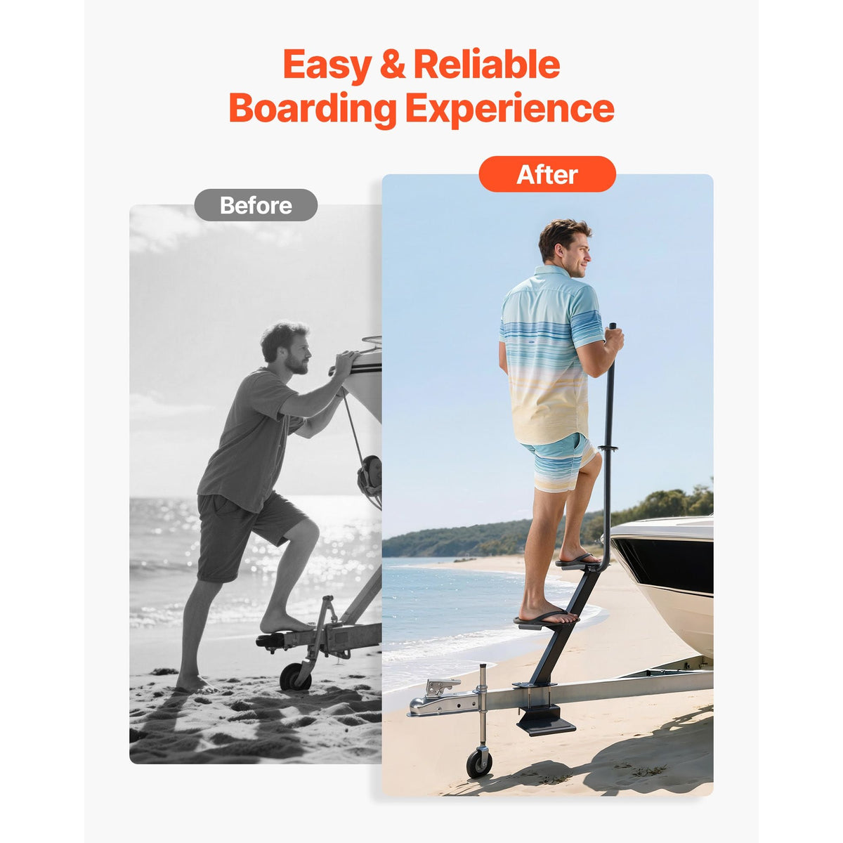 Boat Trailer Steps, 3-Step, Heavy-Duty Boat Trailer Steps with Handle, Non-Slip Surface, 3 Mounting Angle Options, Carbon Steel Ladder Suitable for 3" x 3"/3" x 5"/4" x 4" Frame, Bottom Mounting