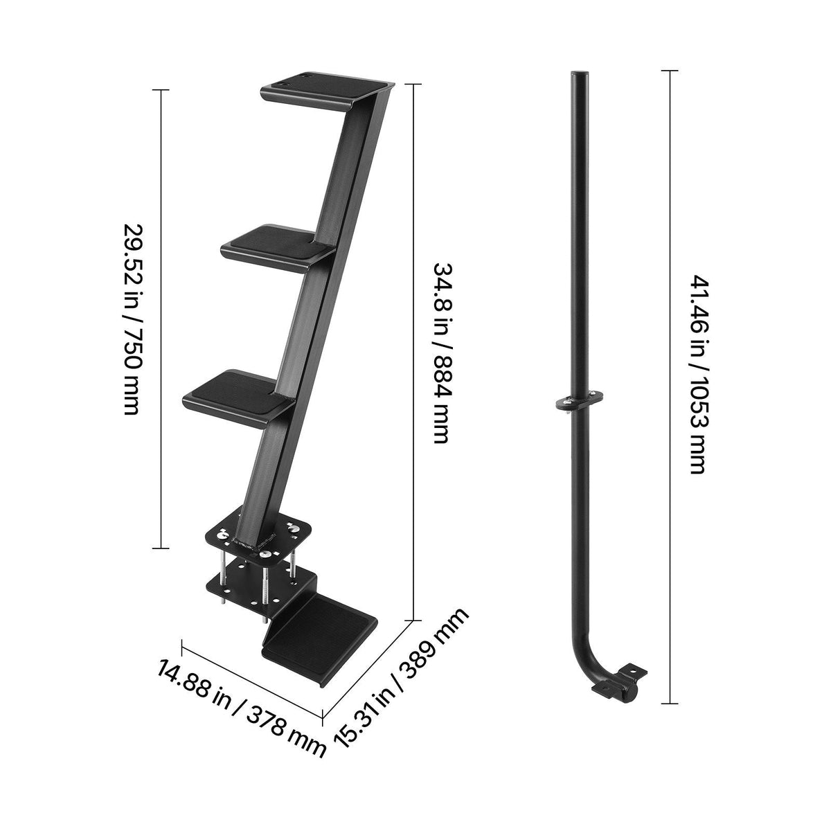 Boat Trailer Steps, 4-Step, Heavy-Duty Boat Trailer Steps with Handle, Non-Slip Surface, 3 Mounting Angle Options, Carbon Steel Ladder Suitable for 3" x 3"/3" x 5"/4" x 4" Frame, Bottom Mounting