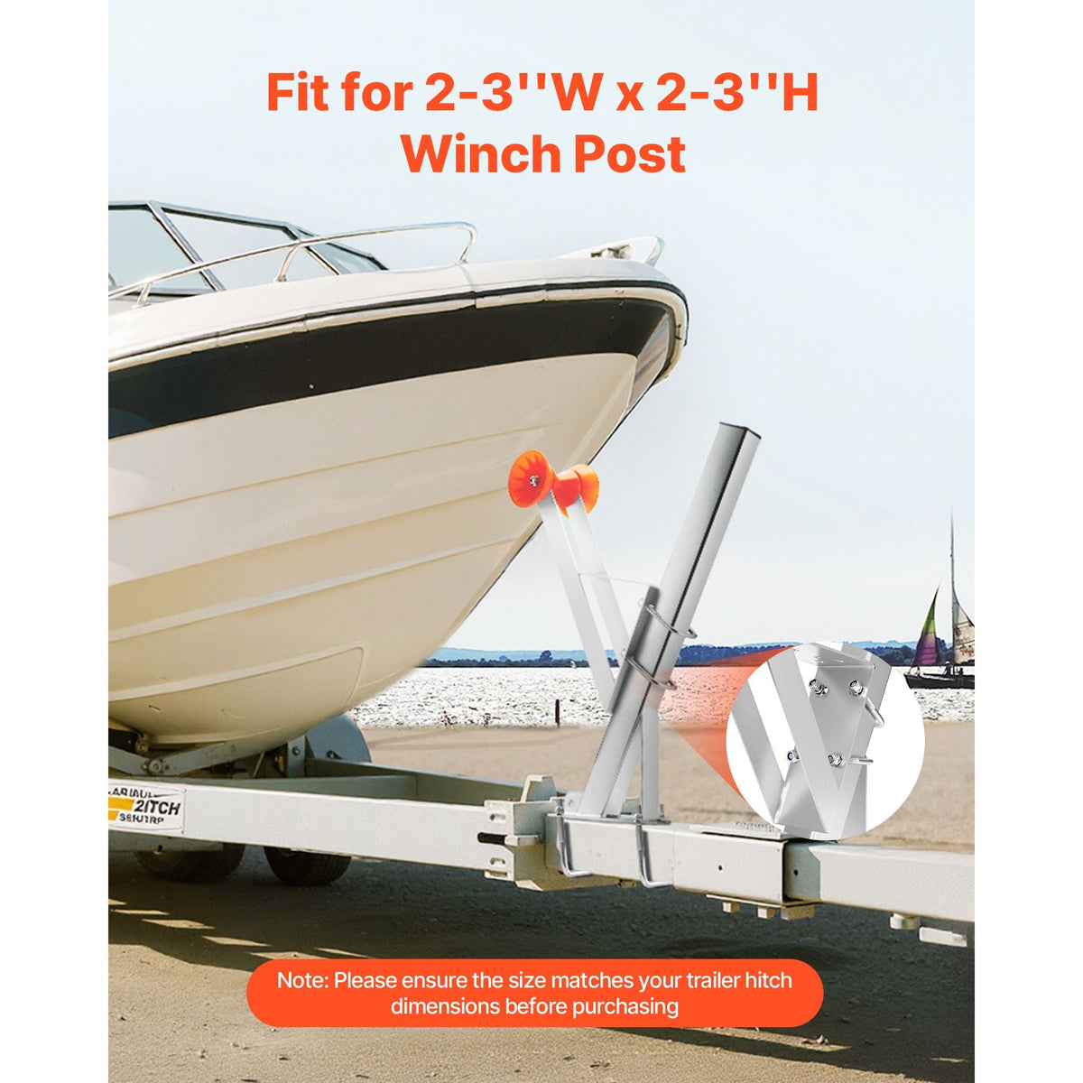 Boat Trailer Winch Stand, 2 to 3-inch Winch Posts, Boat Trailer Winch Seat with TPU Orange Roller & U-Bolts, Suitable for Jet Ski, Sailboat, Fishing Boat, Speedboat (Galvanized), Silver