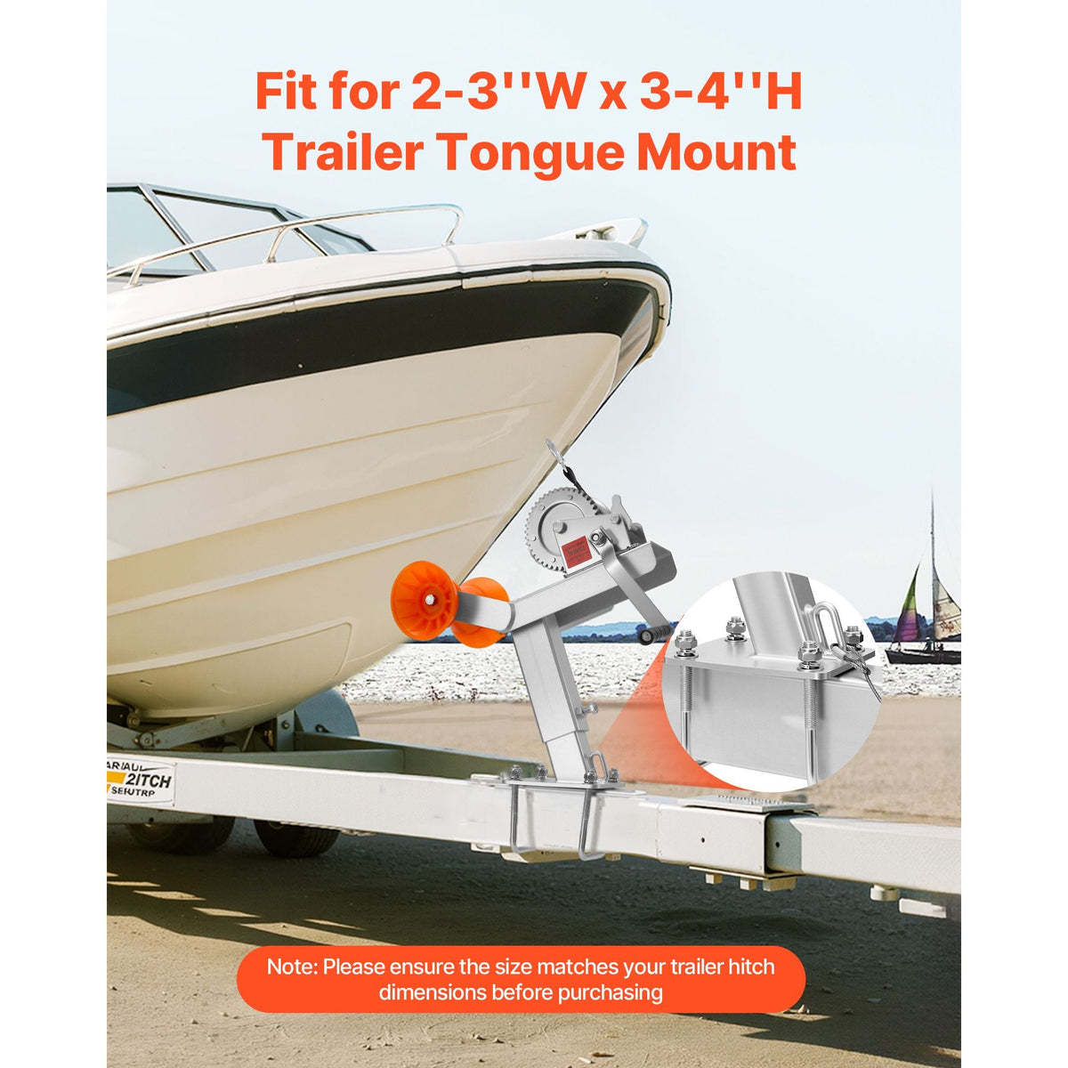 Boat Trailer Winch Stand with Roller, 1200 lbs Winch & 2 in x 25 ft Winch Strap, Boat Winch Mount with U-Bolt for 2-3 Inches W x 3-4 Inches H Trailer Tongue, Fit for Jet Ski, Sailboat, Speedboat