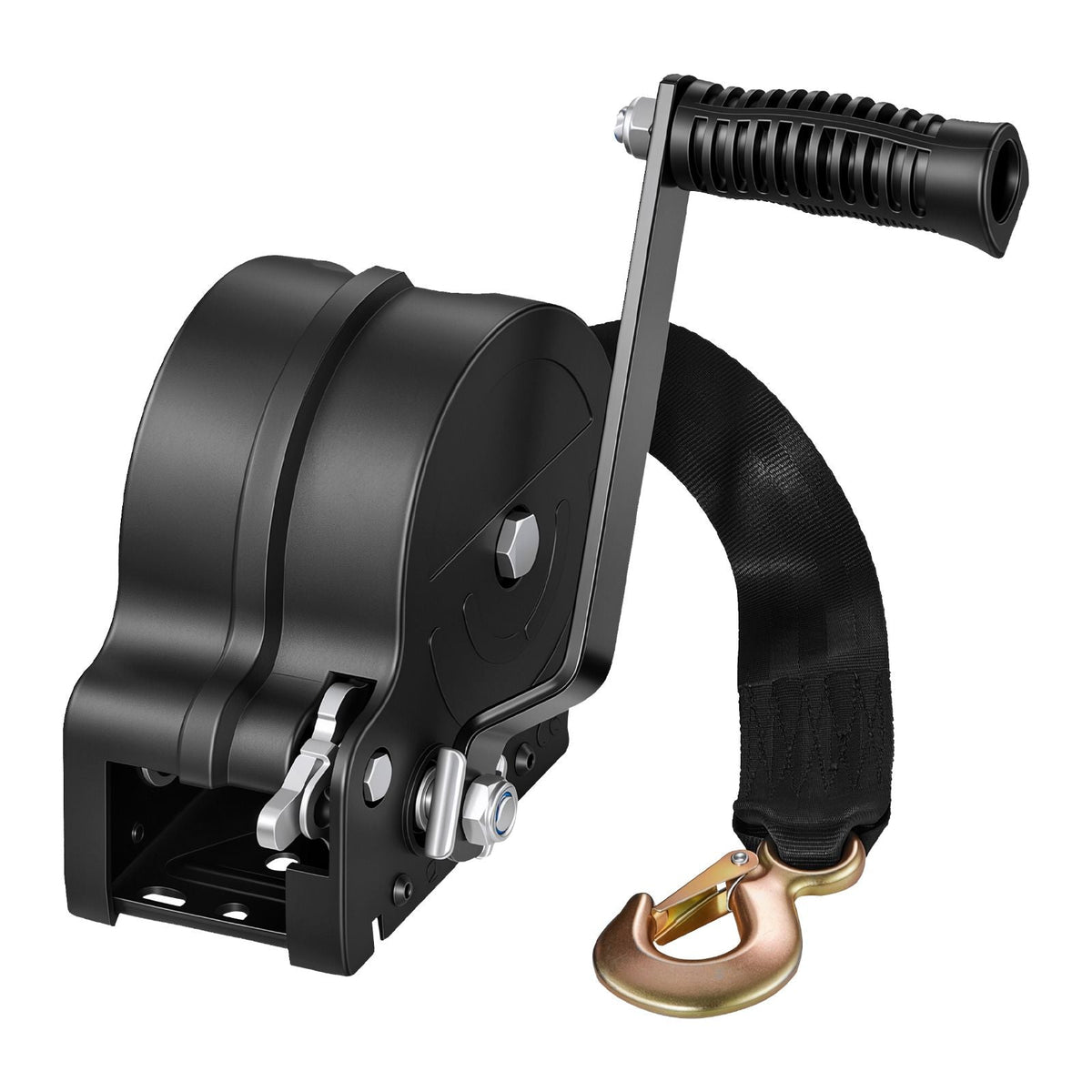 Boat Winch, 1600 lbs Hand Winch, Heavy Duty Manual Rope Crank with 20ft Orange Polyester Strap, Portable Two-Way Ratchet, 2 Speed Switchable, Anti-Slip Handle Gear for Boat Trailer ATV Towing
