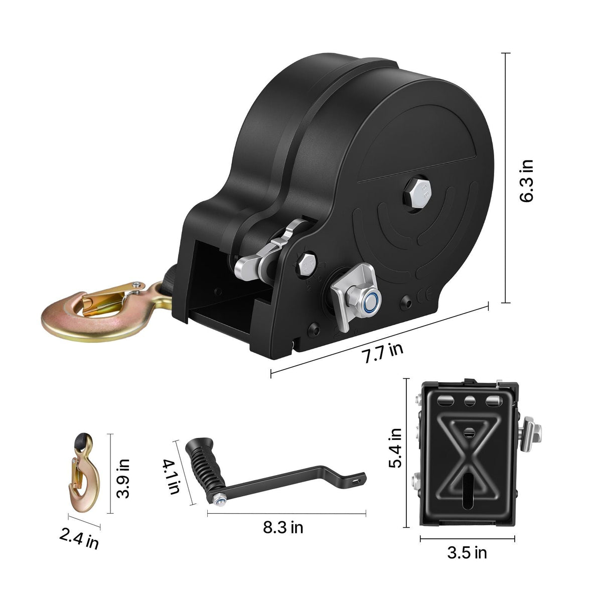 Boat Winch, 1600 lbs Hand Winch, Heavy Duty Manual Rope Crank with 20ft Orange Polyester Strap, Portable Two-Way Ratchet, 2 Speed Switchable, Anti-Slip Handle Gear for Boat Trailer ATV Towing