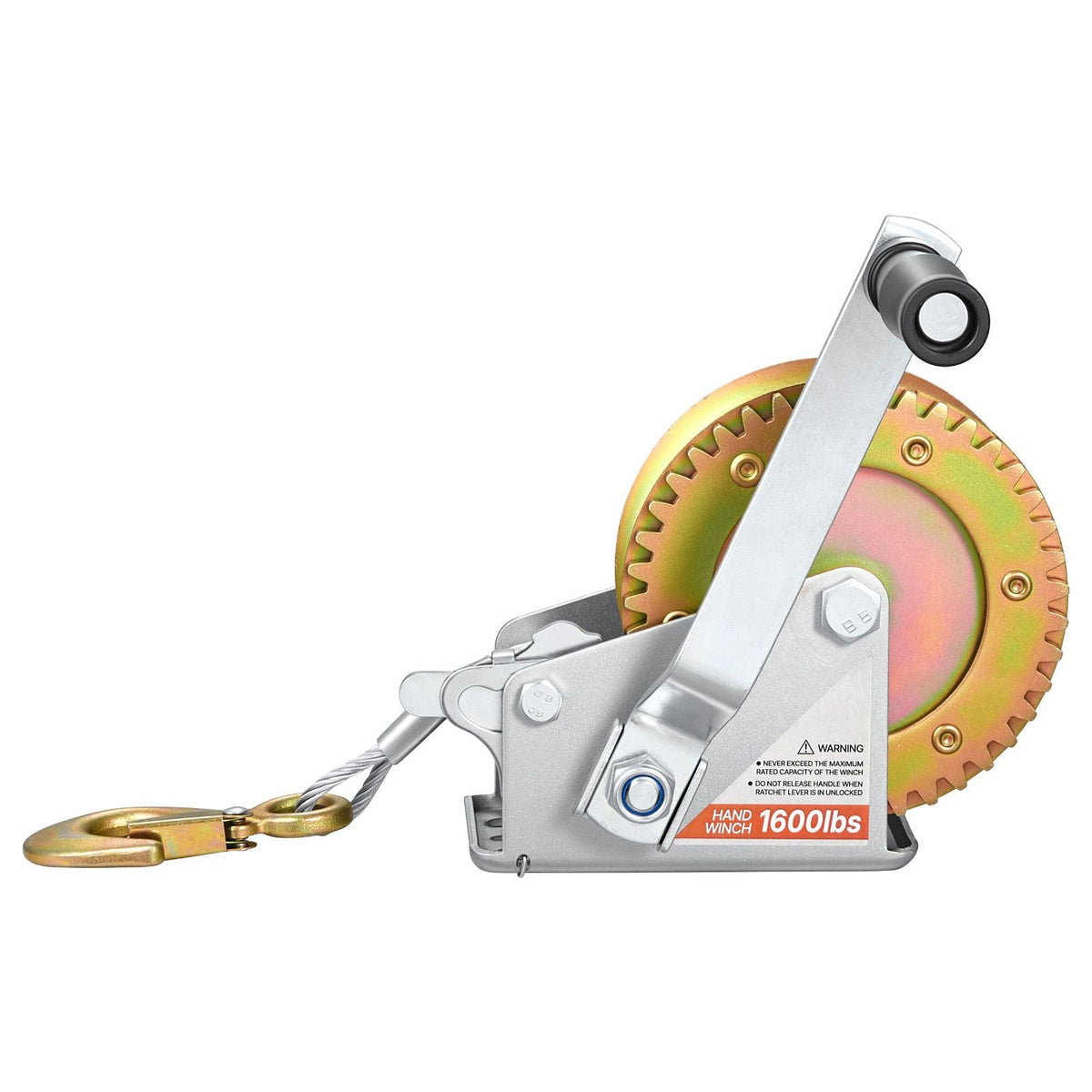 Boat Winch, 1600 lbs Hand Winch, Heavy Duty Manual Rope Crank with 32.8ft Steel Wire, Portable Two-Way Ratchet, Anti-Slip Handle, Easy Installation Gear for Boat Trailer ATV Towing