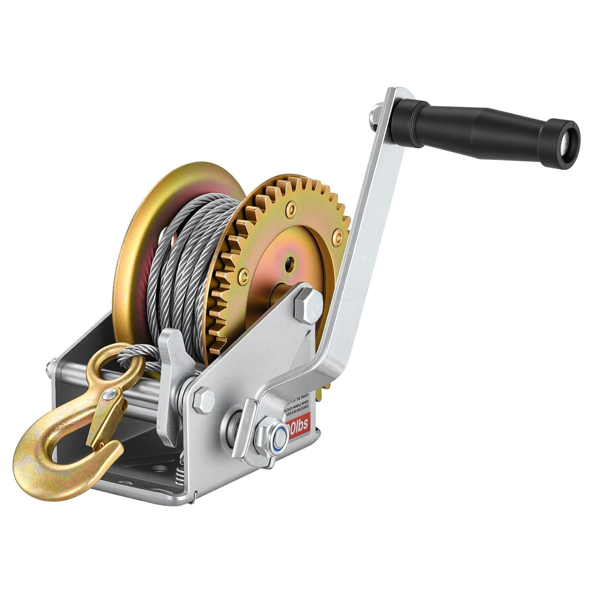 Boat Winch, 1600 lbs Hand Winch, Heavy Duty Manual Rope Crank with 32.8ft Steel Wire, Portable Two-Way Ratchet, Anti-Slip Handle, Easy Installation Gear for Boat Trailer ATV Towing