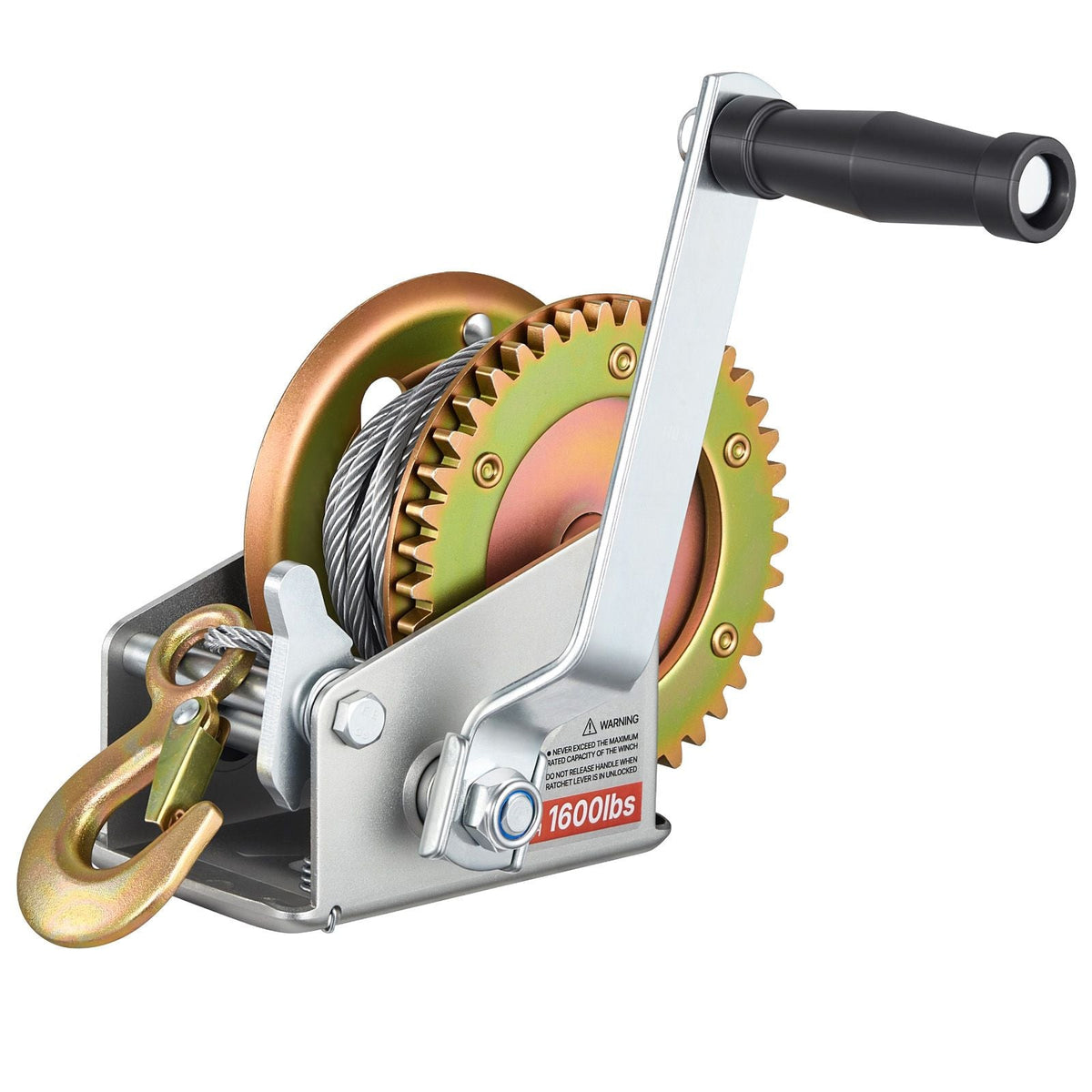 Boat Winch, 1600 lbs Hand Winch, Heavy Duty Manual Rope Crank with 32.8ft Steel Wire, Portable Two-Way Ratchet, Anti-Slip Handle, Easy Installation Gear for Boat Trailer ATV Towing