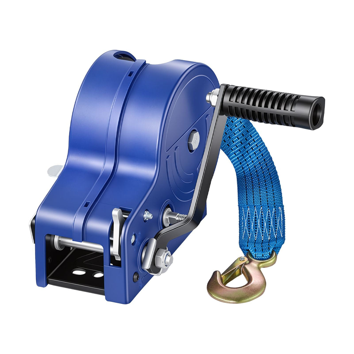 Boat Winch, 3500 lbs Hand Winch, Heavy Duty Manual Rope Crank with 20ft Gray-Black Polyester Strap, Portable Two-Way Ratchet, Anti-Slip Handle Gear for Boat Trailer ATV Towing