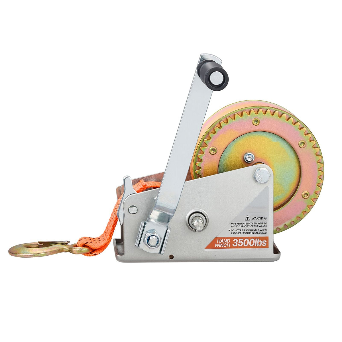 Boat Winch, 3500 lbs Hand Winch, Heavy Duty Manual Rope Crank with 20ft Orange Polyester Strap, Portable Two-Way Ratchet, 2 Speed Switchable, Anti-Slip Handle Gear for Boat Trailer ATV Towing