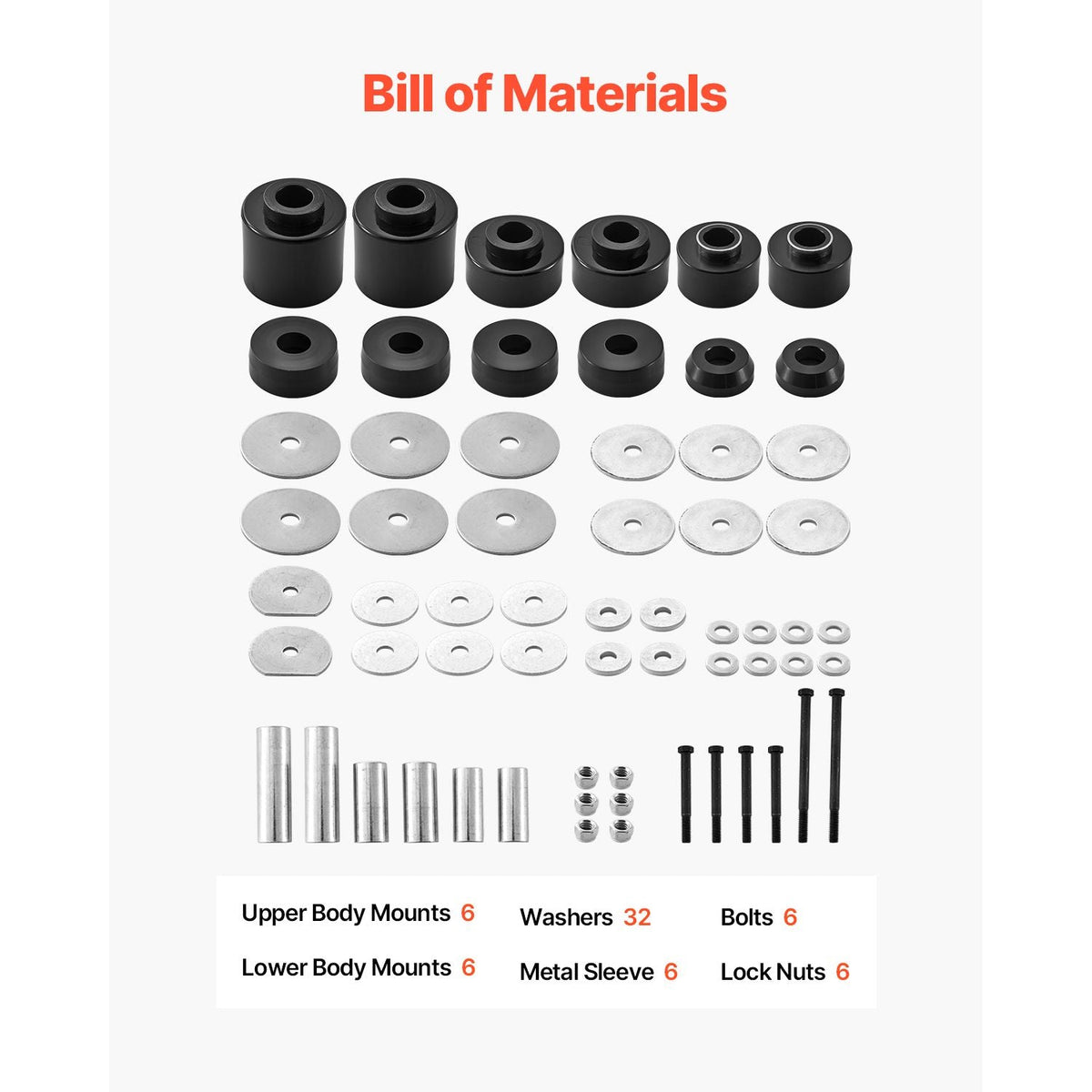 Body Mount Bushing Kit, Compatible with 1980-1998 Ford F150 F250 F350, 62 PCS Polyurethane Body Mount Kit, Quick Replacement, Durable Components for Improving Bumpy Driving Performance, Black