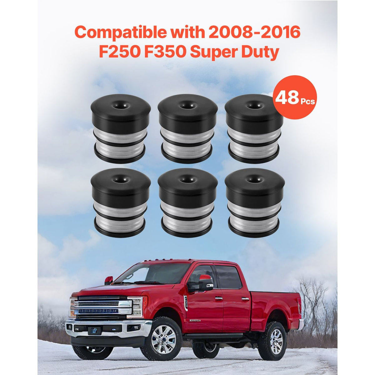 Body Mount Bushing Kit, Compatible with 2008-2016 F250 F350 Super Duty, 48 PCS Silicone Body Mount Kit, Quick Replacement, Durable Components for Improving Bumpy Driving Performance, Gray