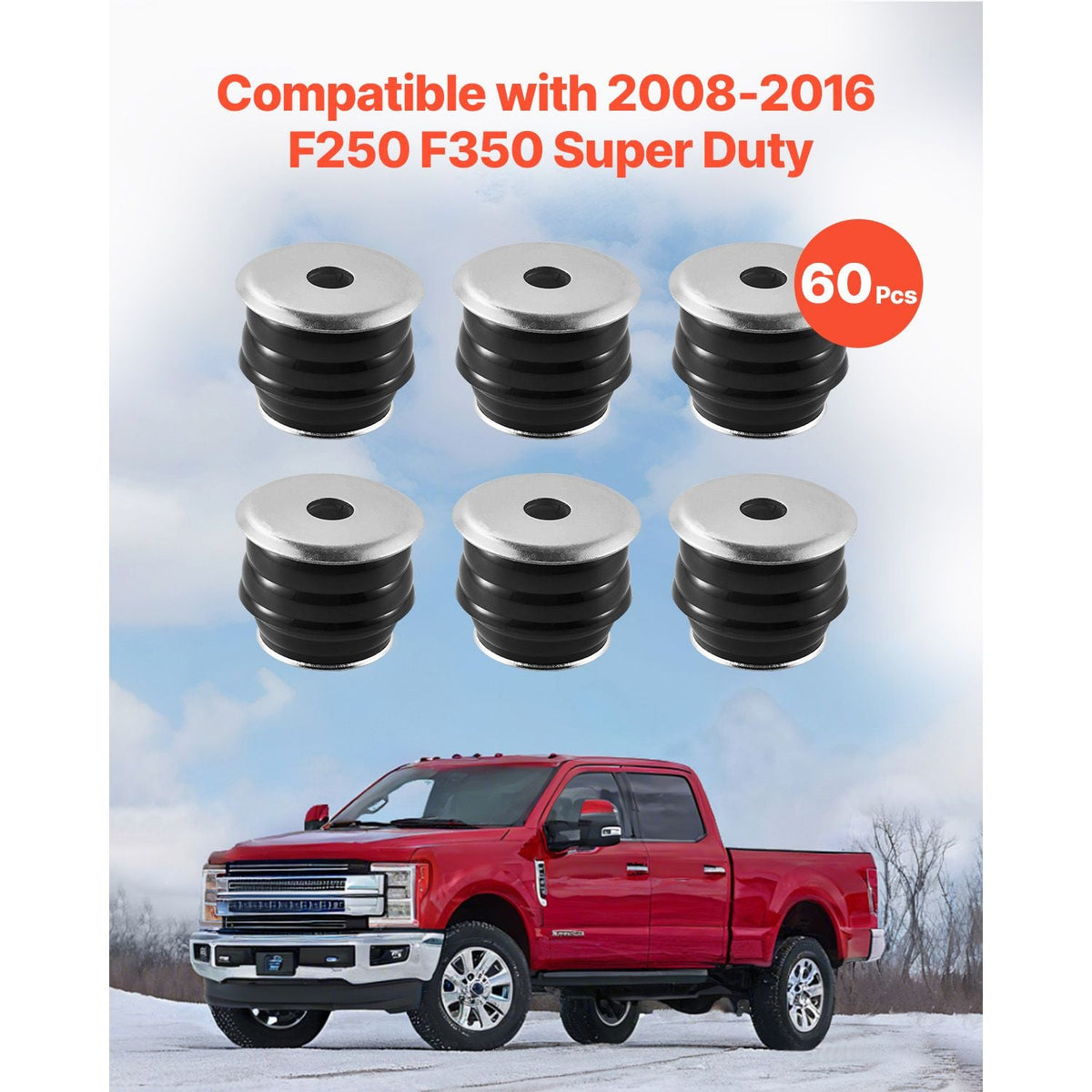Body Mount Bushing Kit, Compatible with 2008-2016 F250 F350 Super Duty, 60 PCS Polyurethane Body Mount Kit, Quick Replacement, Durable Components for Improving Bumpy Driving Performance, Black