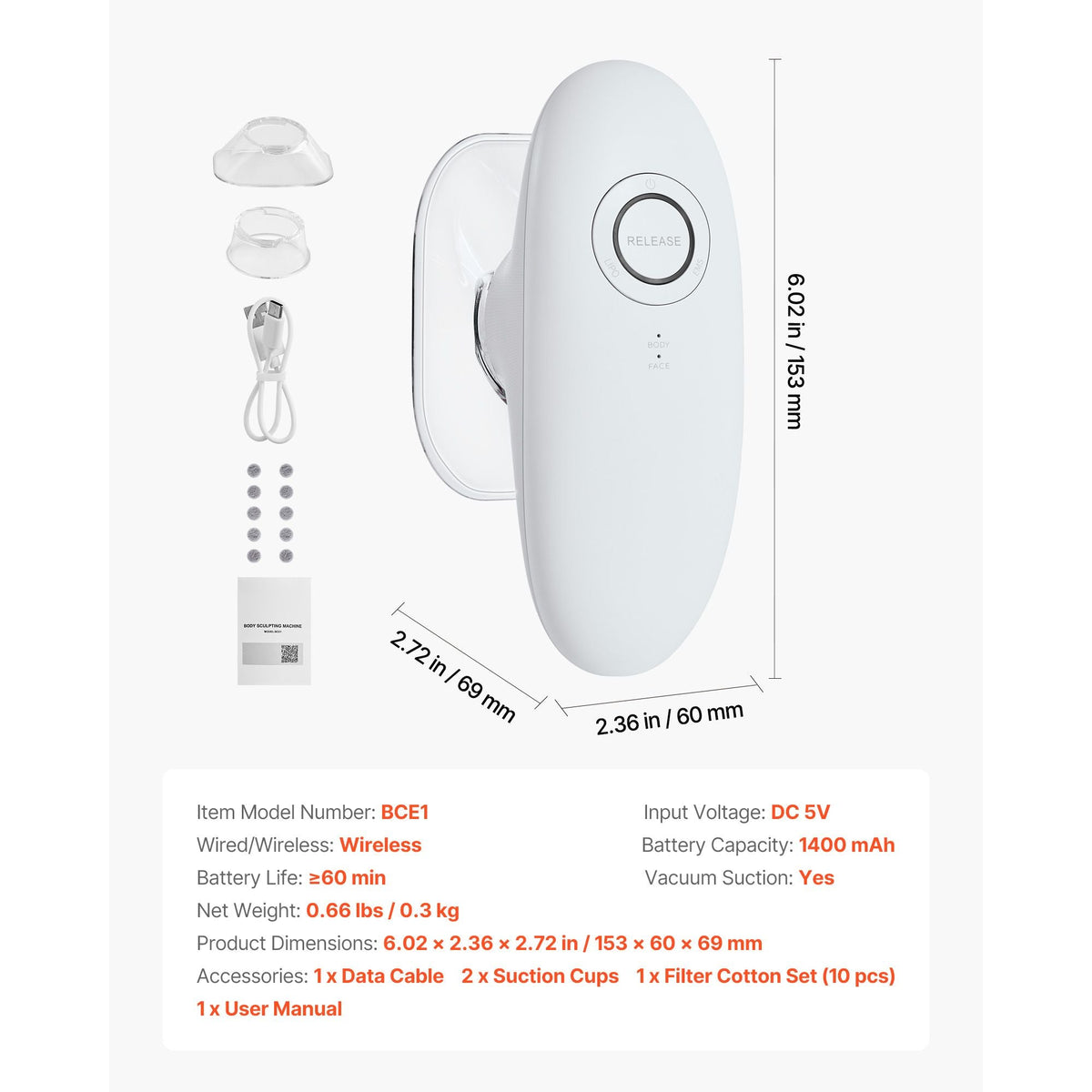 Body Sculpting Machine, 3-in-1 Electric Cellulite Massager with 3 Adjustable Functional Modes, Skin Tightening Cupping Therapy Tool with 60 Min Wireless Use, for Back, Belly, Waist, Arms, Legs