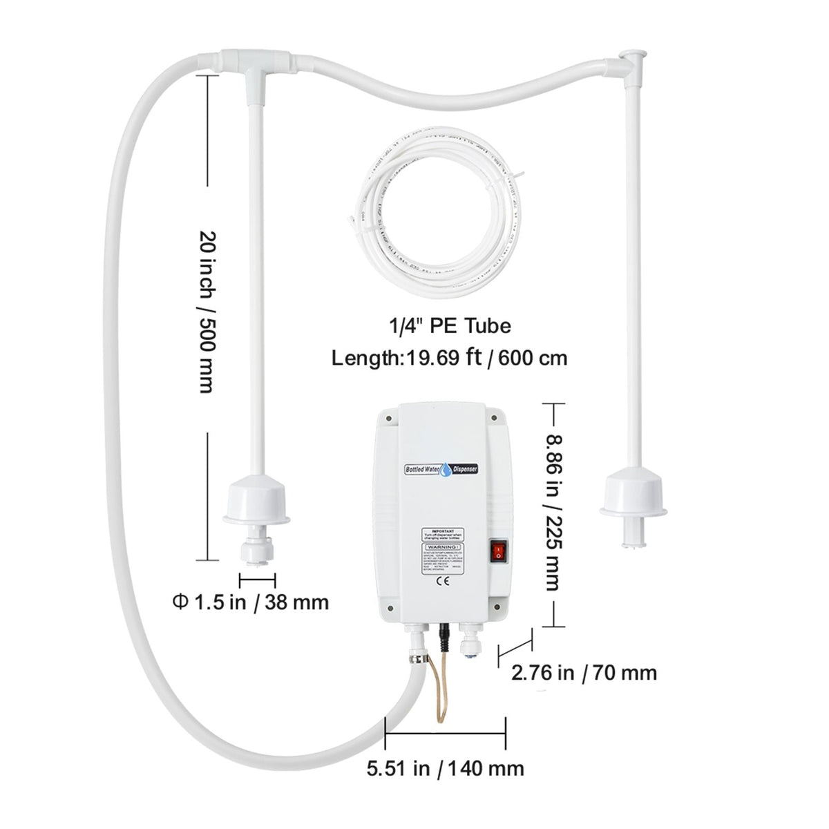 Bottled Water Dispenser Pump System, 2x5 Gallon Dispensing System, Automatic Electric Water Dispenser, Double-Pipe Water Jug Pump, Compatible Use with Coffee/Tea Machine, Refrigerator, Ice Maker