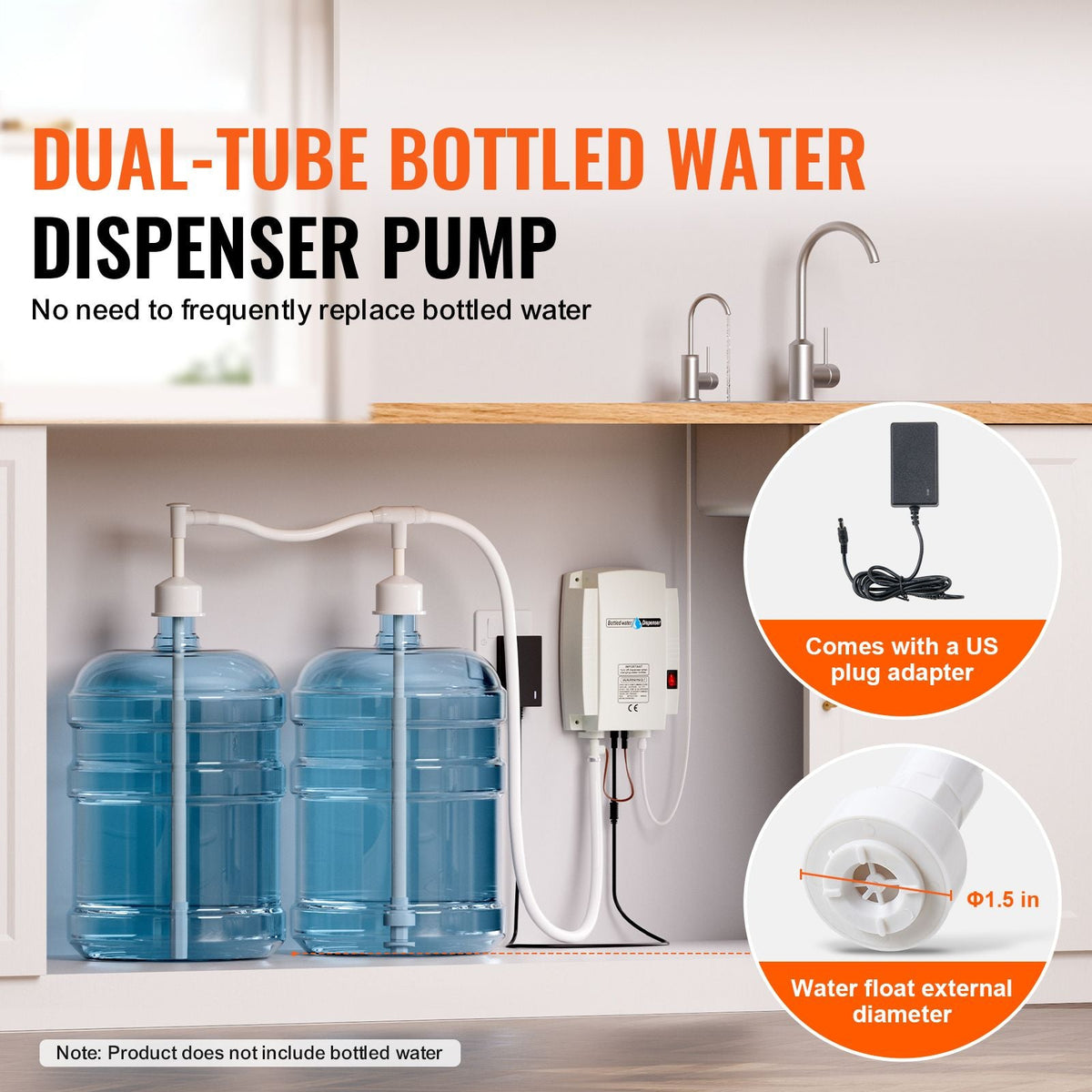 Bottled Water Dispenser Pump System, 2x5 Gallon Dispensing System, Automatic Electric Water Dispenser, Double-Pipe Water Jug Pump, Compatible Use with Coffee/Tea Machine, Refrigerator, Ice Maker