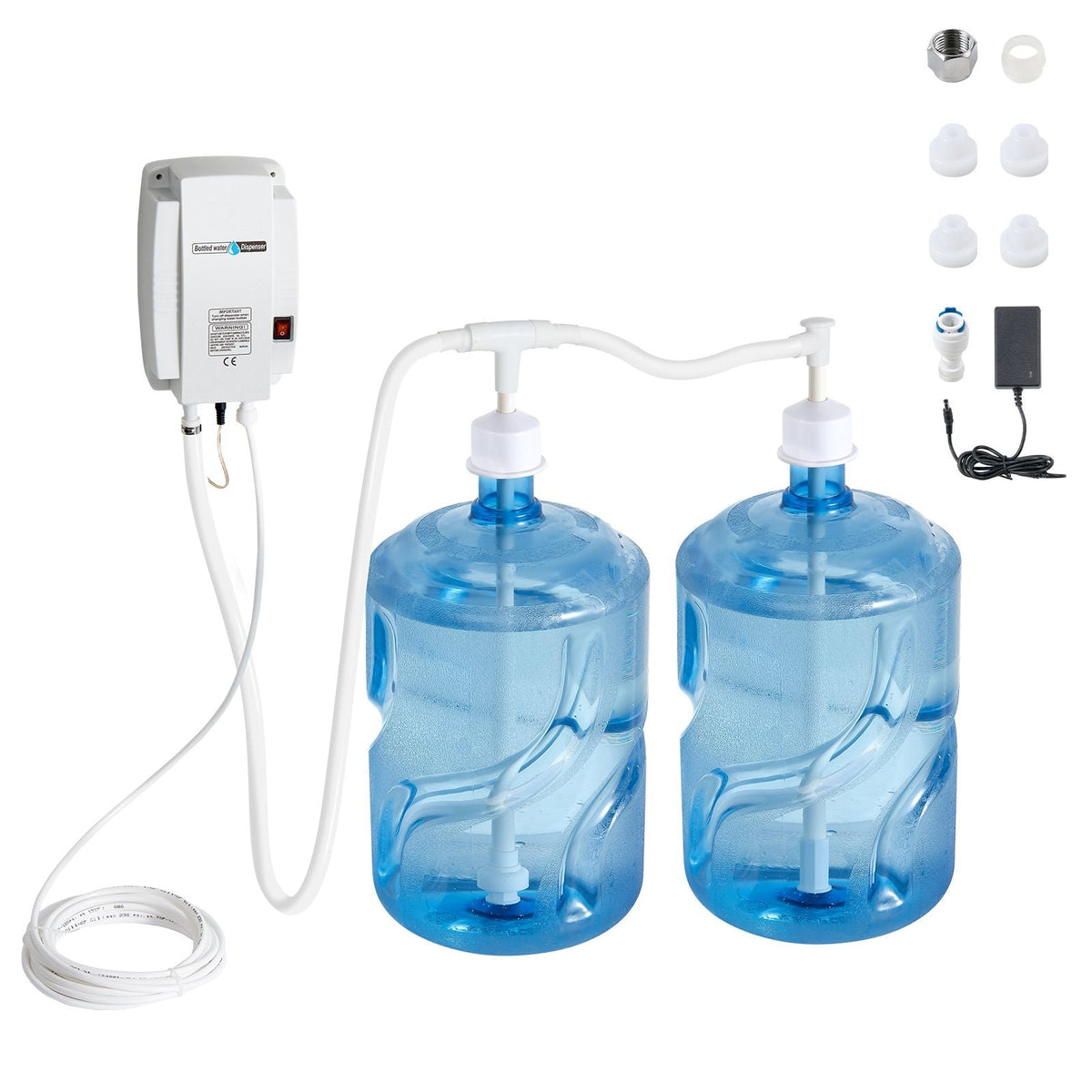 Bottled Water Dispenser Pump System, 2x5 Gallon Dispensing System, Automatic Electric Water Dispenser, Double-Pipe Water Jug Pump, Compatible Use with Coffee/Tea Machine, Refrigerator, Ice Maker