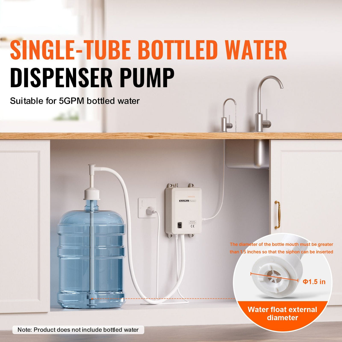 Bottled Water Dispenser Pump System, 5 Gallon Dispensing System, Automatic Electric Water Dispenser, Single Inlet Water Jug Pump, Compatible Use with Coffee/Tea Machine, Refrigerator, Ice Maker