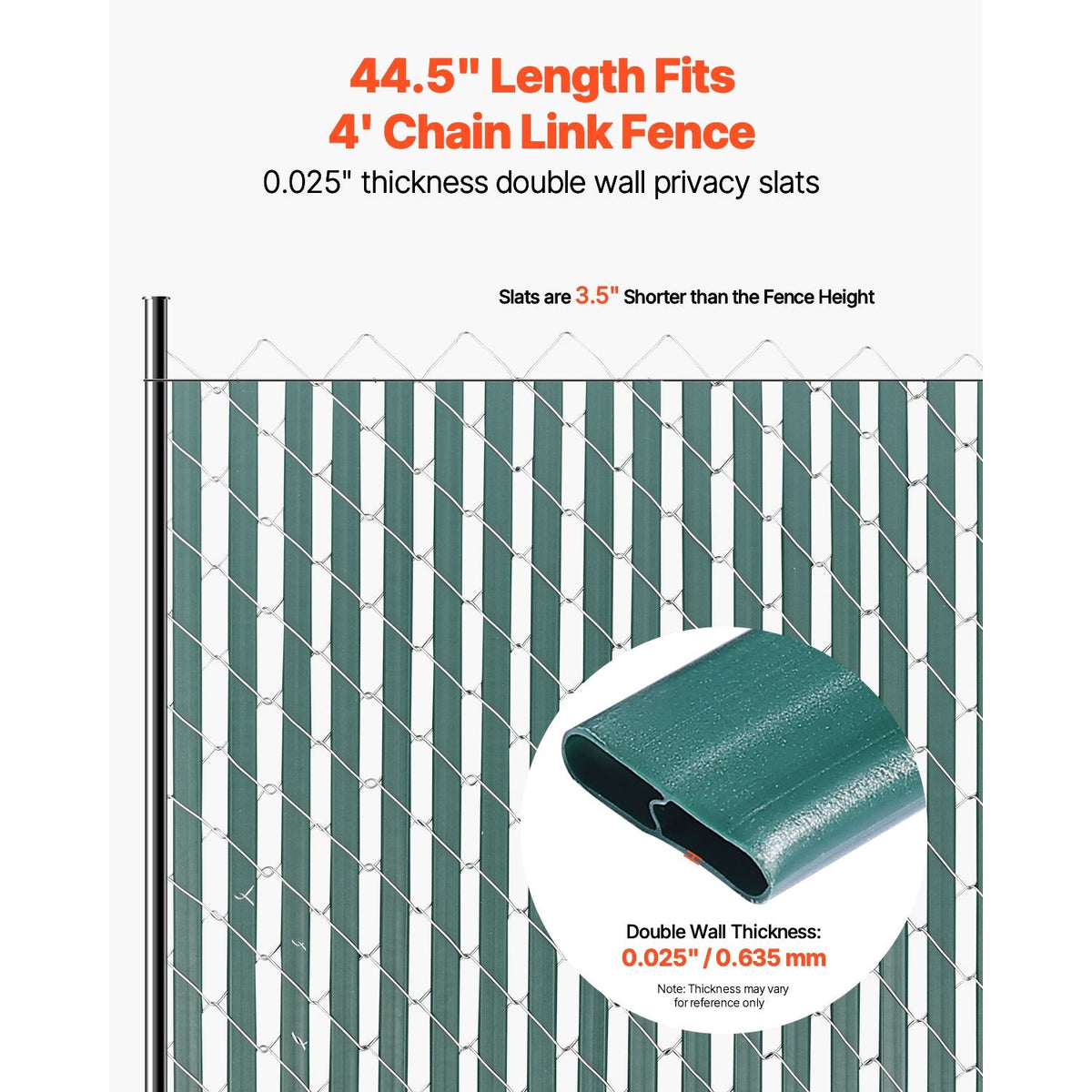 Bottom Locking Privacy Slats, Double-Wall Vertical Bottom-Locking Slats for Chain-Link Fence, High-Density HDPE Chain Link Slats Ideally Fit 4' High Fence for Garden, Farm, Sports Field(Green)