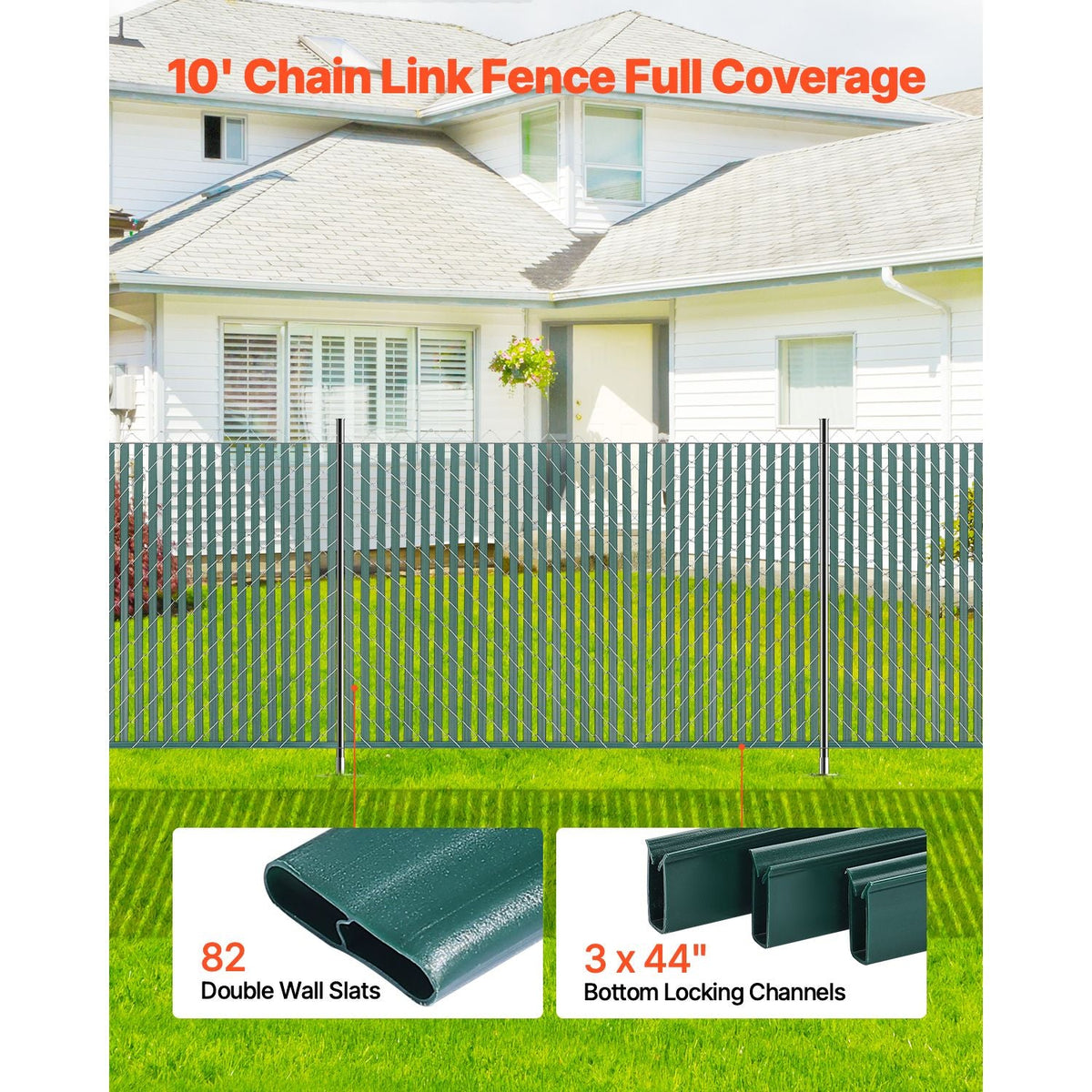 Bottom Locking Privacy Slats, Double-Wall Vertical Bottom-Locking Slats for Chain-Link Fence, High-Density HDPE Chain Link Slats Ideally Fit 4' High Fence for Garden, Farm, Sports Field(Green)