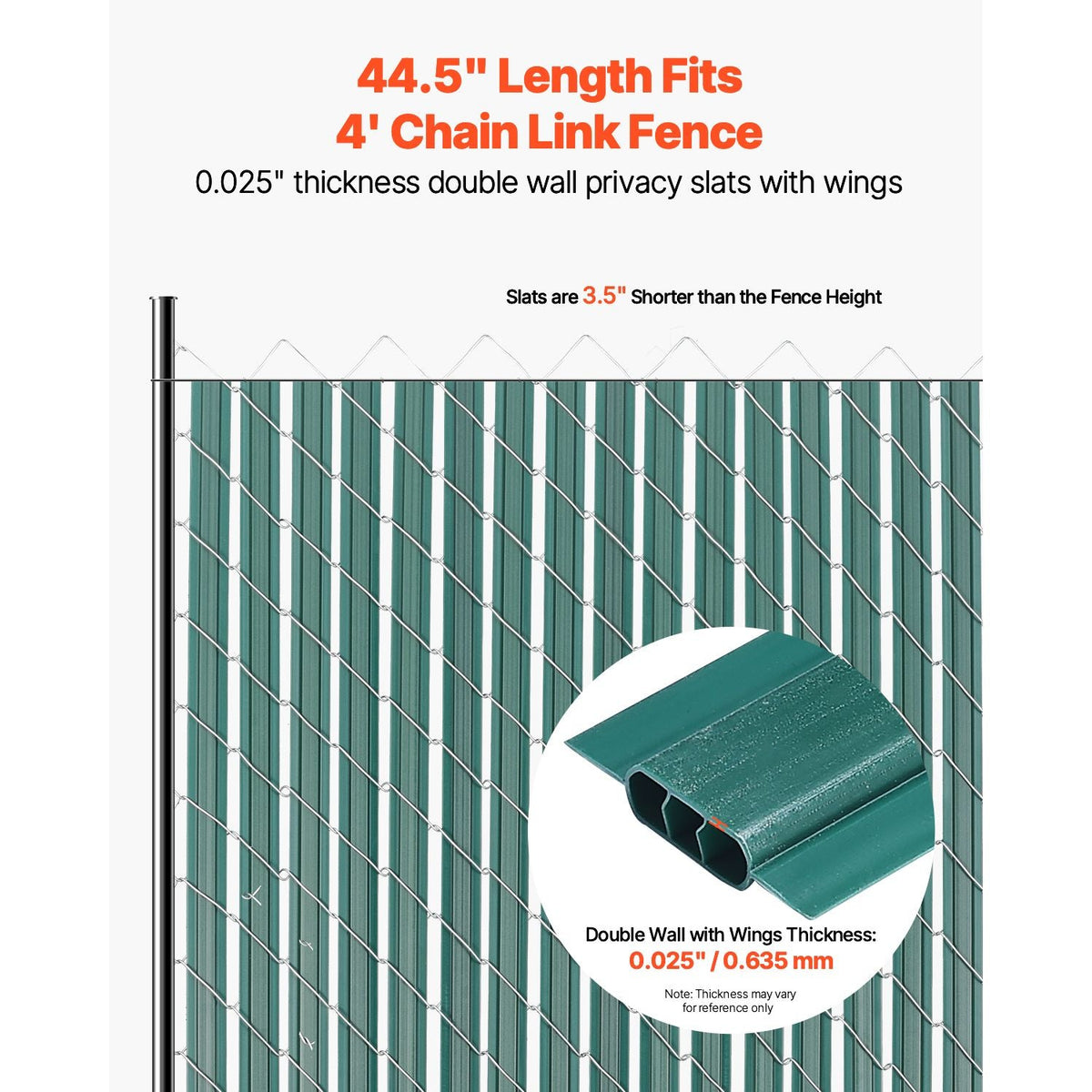 Bottom Locking Privacy Slats, Double-Wall Vertical Bottom-Locking Slats with Wings for Chain-Link Fence, High-Density HDPE Chain Link Slats Ideally Fit 4' High Fence for Garden and Farm(Green)