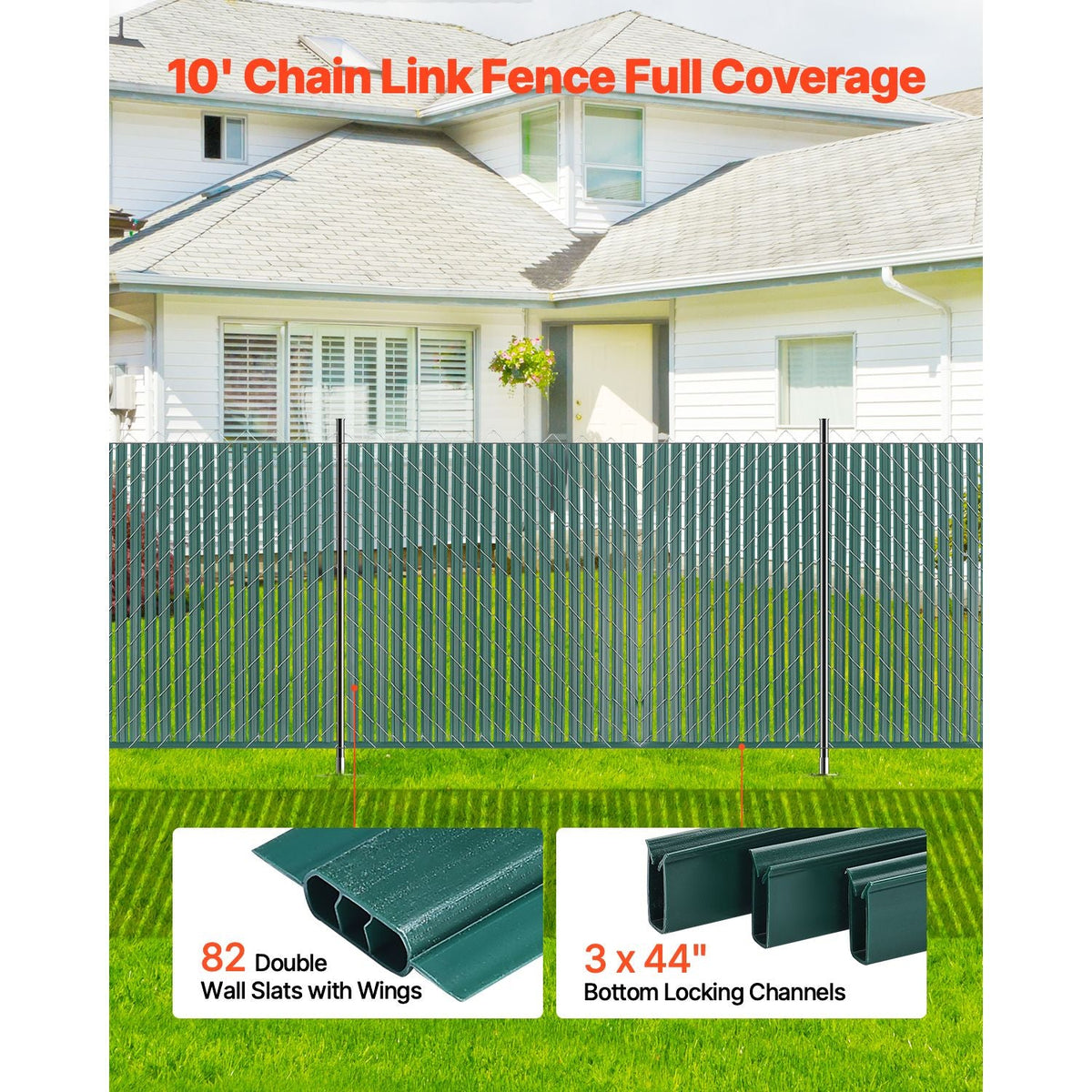 Bottom Locking Privacy Slats, Double-Wall Vertical Bottom-Locking Slats with Wings for Chain-Link Fence, High-Density HDPE Chain Link Slats Ideally Fit 4' High Fence for Garden and Farm(Green)
