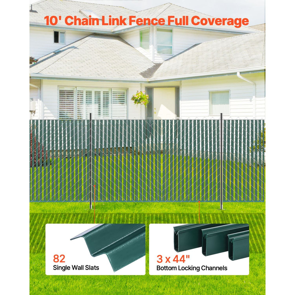 Bottom Locking Privacy Slats, Single-Wall Vertical Bottom-Locking Slats for Chain-Link Fence, High-Density HDPE Chain Link Slats Ideally Fit 4' High Fence for Garden, Farm, Sports Field(Green)