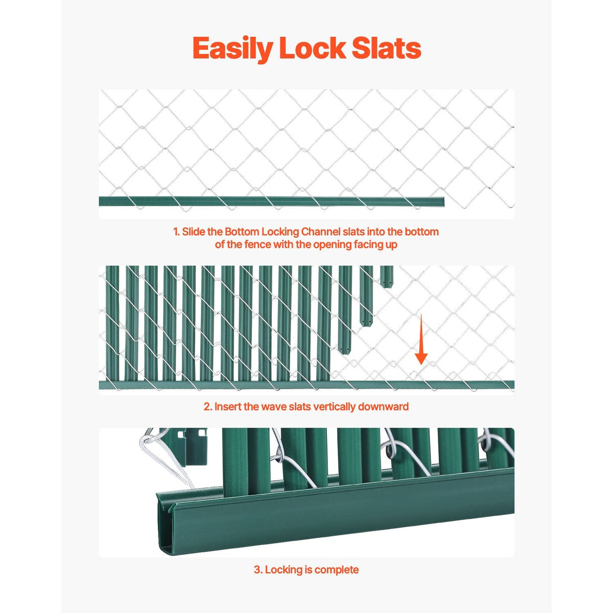 Bottom Locking Privacy Slats, Single-Wall Vertical Bottom-Locking Slats for Chain-Link Fence, High-Density HDPE Chain Link Slats Ideally Fit 5' High Fence for Garden, Farm, Sports Field(Green)