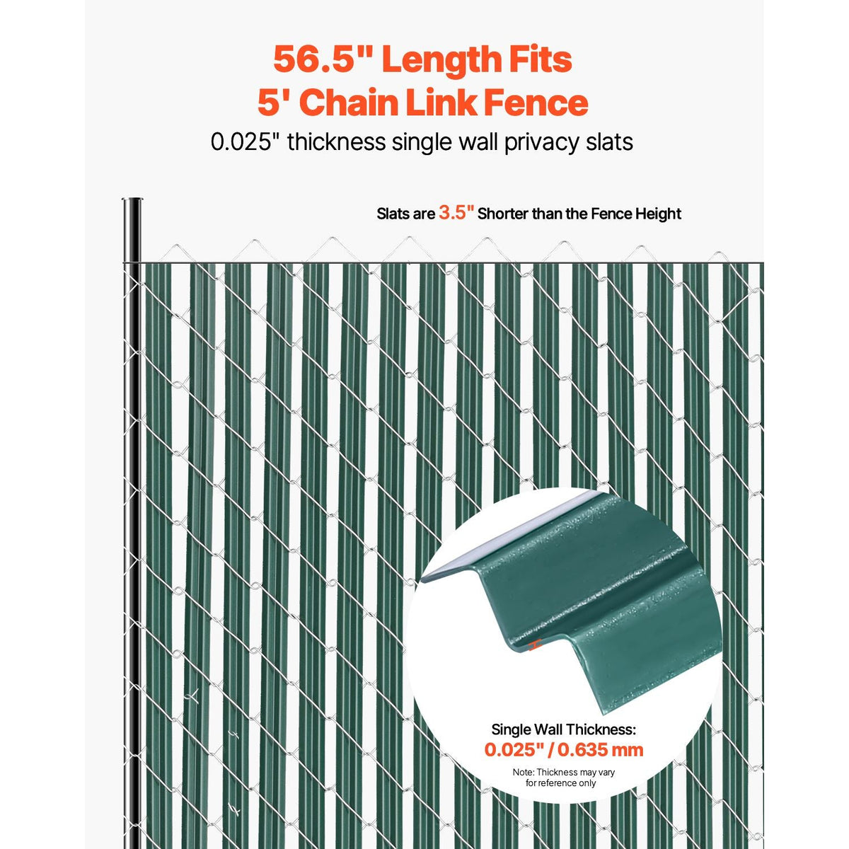 Bottom Locking Privacy Slats, Single-Wall Vertical Bottom-Locking Slats for Chain-Link Fence, High-Density HDPE Chain Link Slats Ideally Fit 5' High Fence for Garden, Farm, Sports Field(Green)