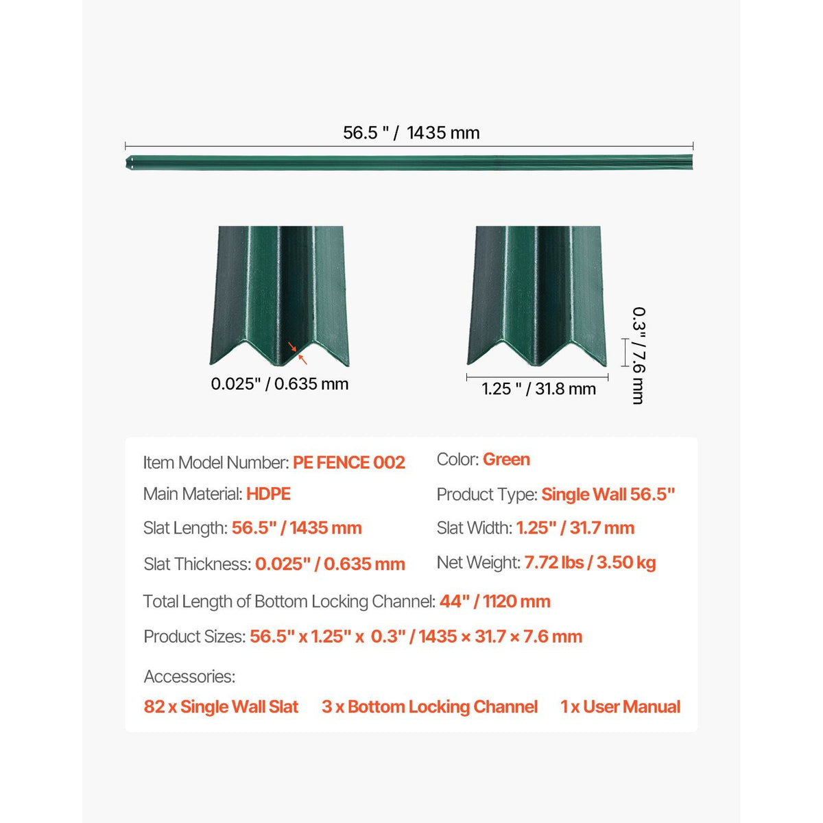 Bottom Locking Privacy Slats, Single-Wall Vertical Bottom-Locking Slats for Chain-Link Fence, High-Density HDPE Chain Link Slats Ideally Fit 5' High Fence for Garden, Farm, Sports Field(Green)