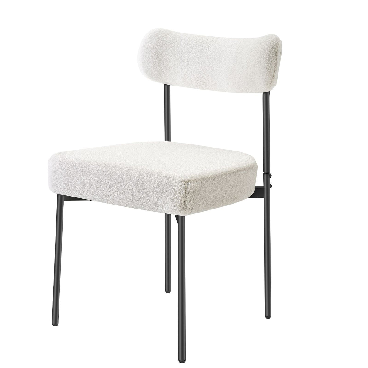 Boucle Dining Chairs Set of 2, Mid Century Modern Sherpa Accent Chairs, Upholstered Side Chair for Dining Table, Space-Saving White Kitchen Table Chair with Curved Backrest and Black Metal Legs