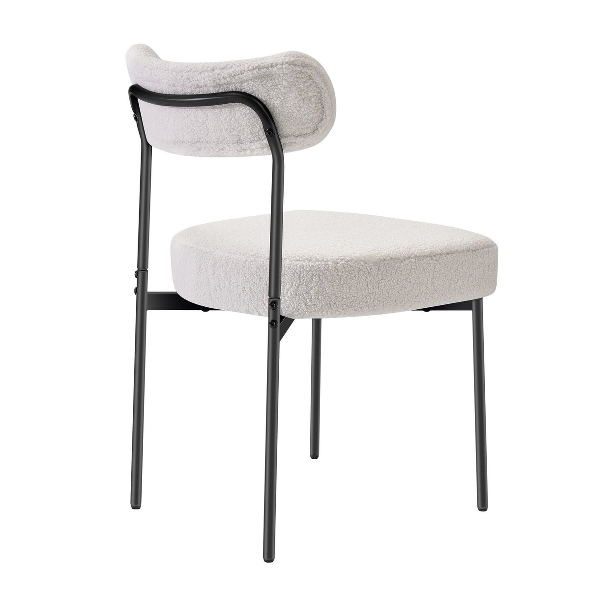 Boucle Dining Chairs Set of 4, Mid Century Modern Sherpa Accent Chairs, Upholstered Side Chair for Dining Table, Space-Saving White Kitchen Table Chair with Curved Backrest and Black Metal Legs