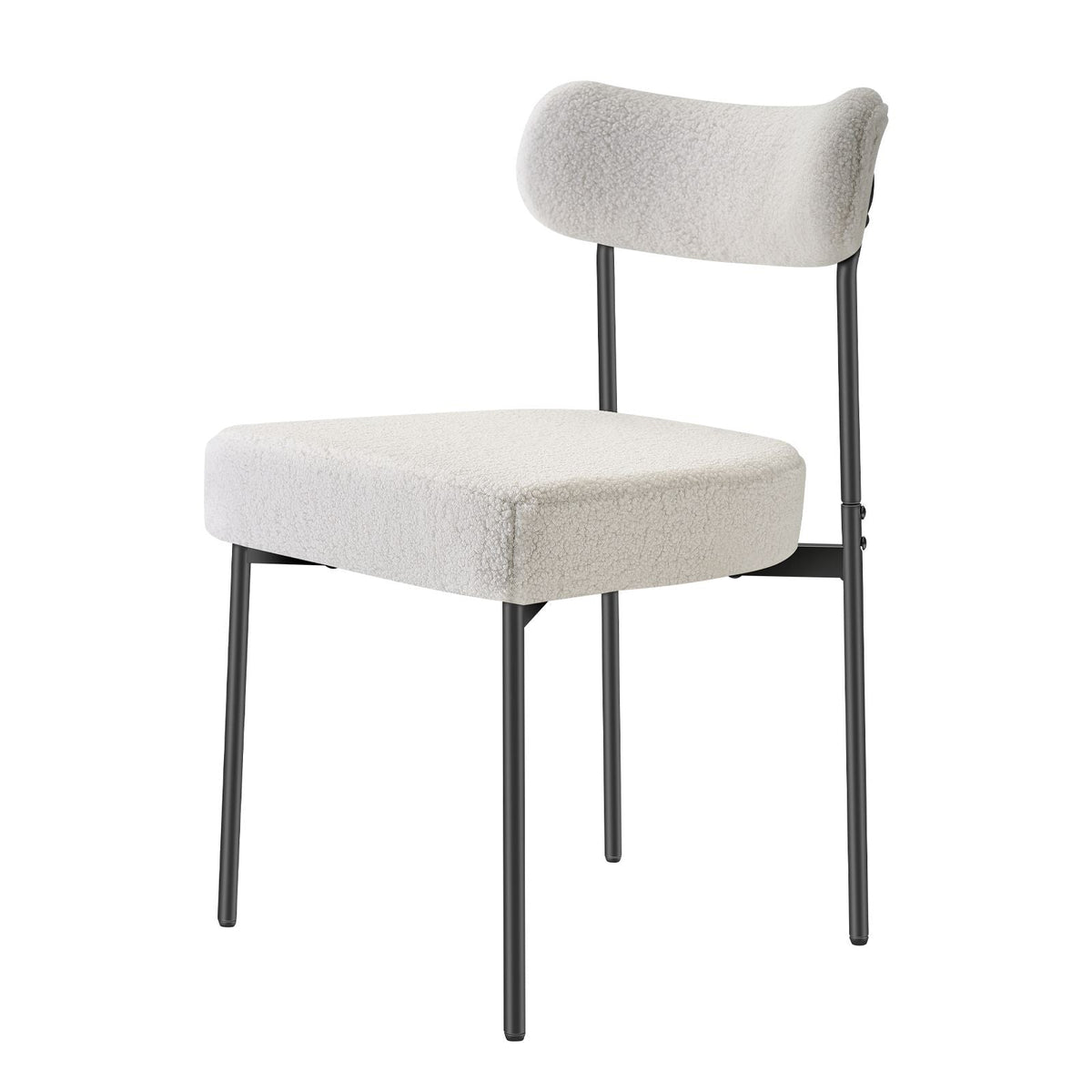 Boucle Dining Chairs Set of 4, Mid Century Modern Sherpa Accent Chairs, Upholstered Side Chair for Dining Table, Space-Saving White Kitchen Table Chair with Curved Backrest and Black Metal Legs