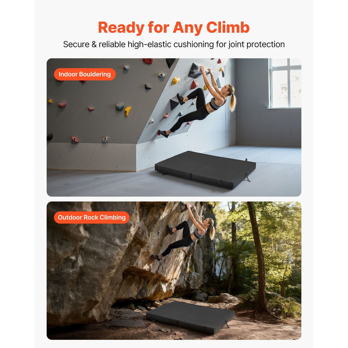 Bouldering Crash Pad, Bi-Fold Rock Climbing Crash Pad with Adjustable Backpack Straps and Handle, Foldable Lightweight for Indoor Bouldering & Outdoor Climbing, Folded Size 35.6" x 24" x 8.3"