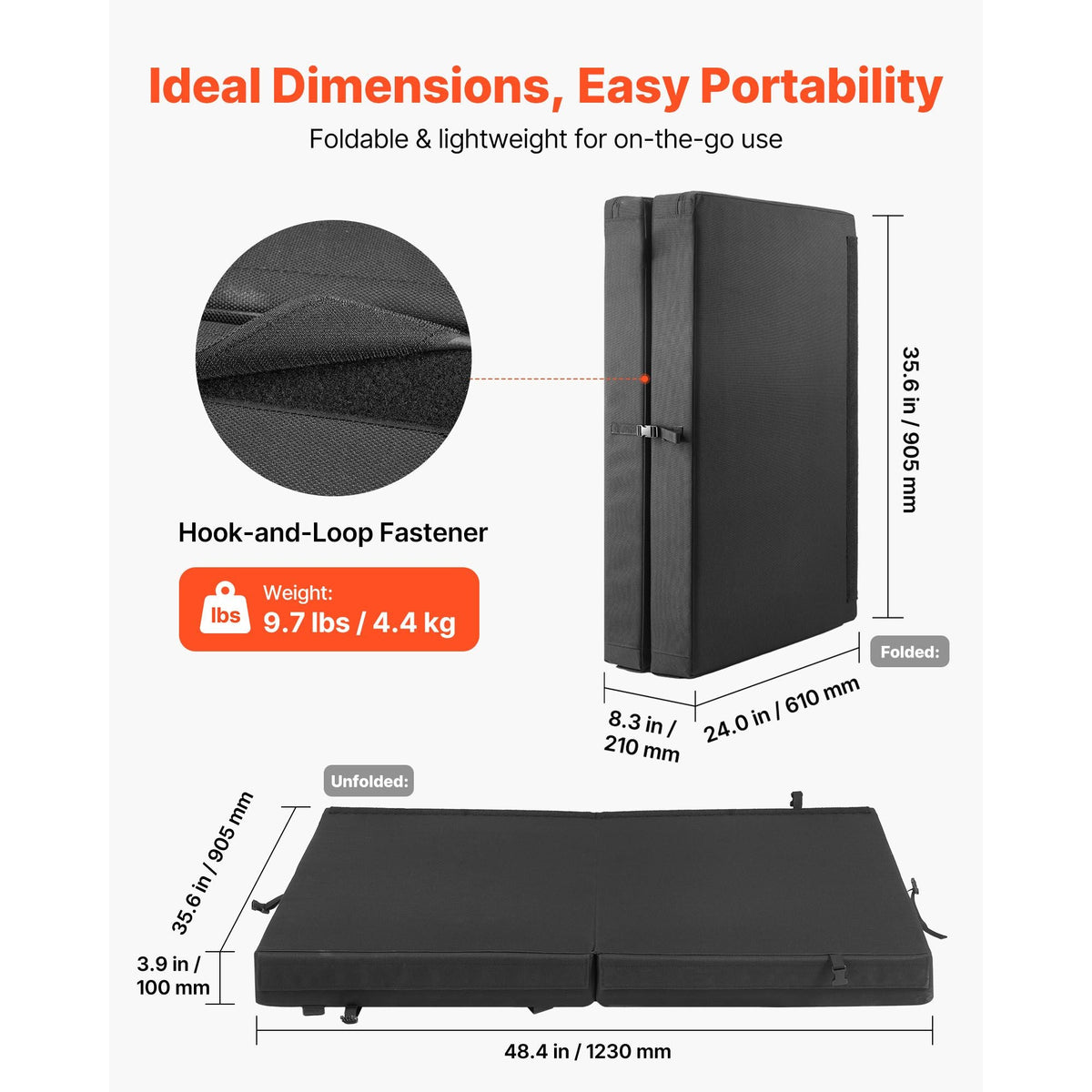 Bouldering Crash Pad, Bi-Fold Rock Climbing Crash Pad with Adjustable Backpack Straps and Handle, Foldable Lightweight for Indoor Bouldering & Outdoor Climbing, Folded Size 35.6" x 24" x 8.3"
