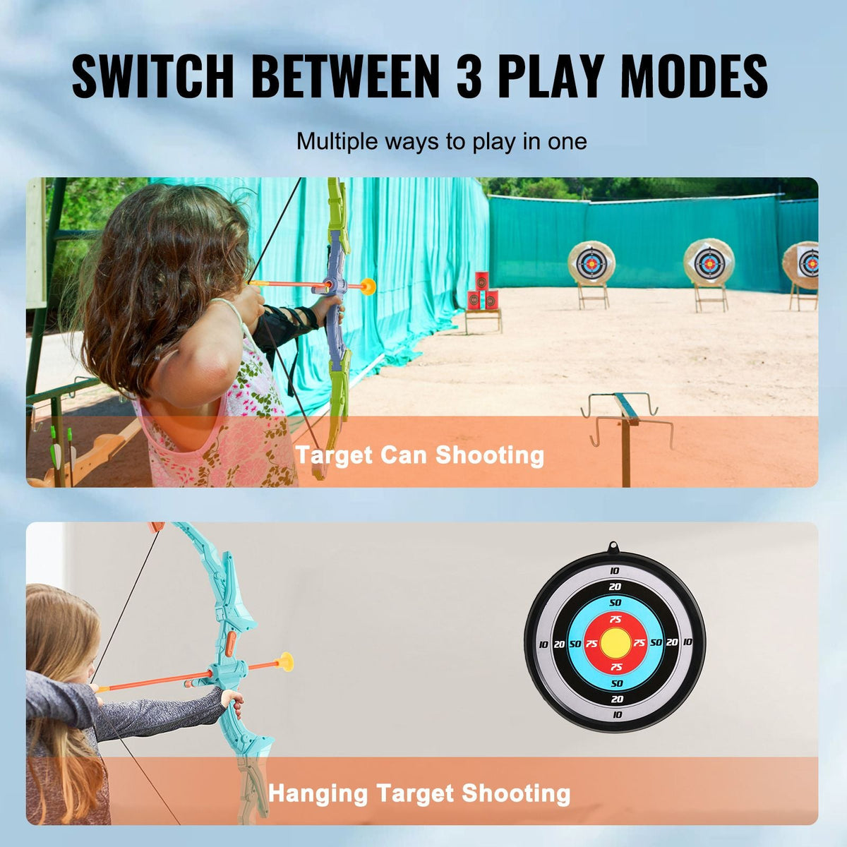 Bow and Arrow Set for Kids, 2 Pack LED Light Up Archery Set with 20 Suction Cup Arrows, 2 Hanging Targets, 2 Quivers, 3 Target Cans, Outdoor Toy Birthday Gift for Boy & Girl 6 7 8 9 10+ Year Old