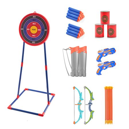 Bow and Arrow Set for Kids, 2 Pack LED Light Up Archery Set with 20 Suction Cup Arrows, Standing Target, 2 Quivers, 2 Guns, 20 Soft Bullets, 3 Target Cans, Outdoor Toy for Boy & Girl 6+ Year Old