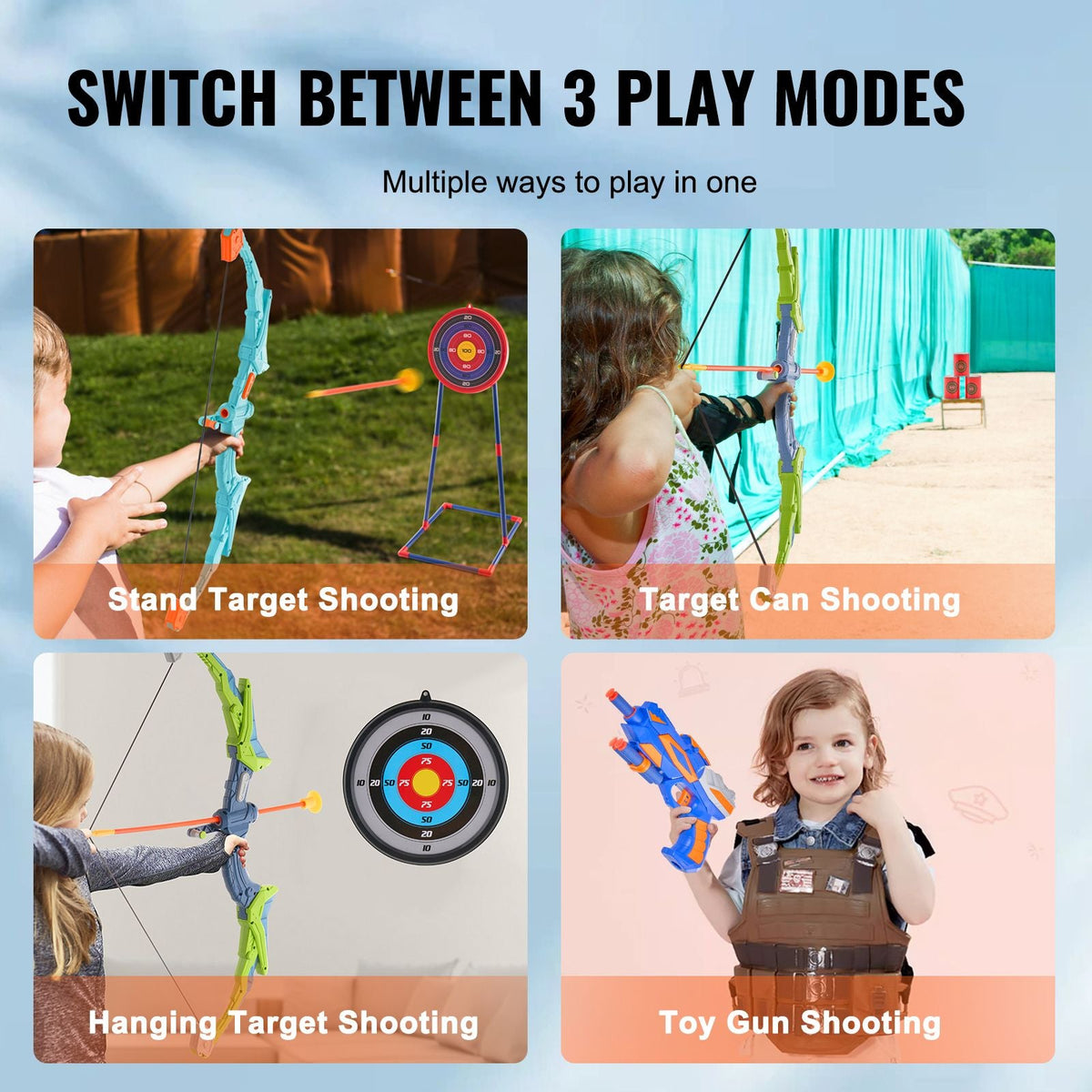 Bow and Arrow Set for Kids, 2 Pack LED Light Up Archery Set with 20 Suction Cup Arrows, Standing Target, 2 Quivers, 2 Guns, 20 Soft Bullets, 3 Target Cans, Outdoor Toy for Boy & Girl 6+ Year Old