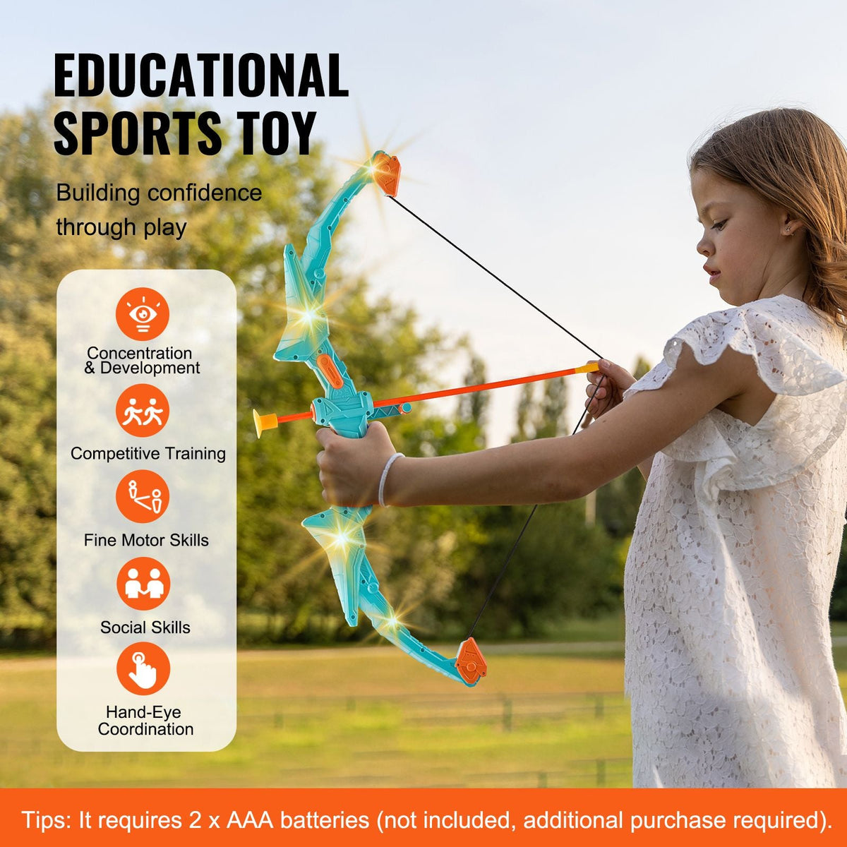 Bow and Arrow Set for Kids, LED Light Up Archery Set with 10 Suction Cup Arrows, Standing Target, Quiver, 3 Target Cans, Outdoor Toy for Boys & Girls 6 7 8 9 10+ Years Old, Birthday Gift for Kid